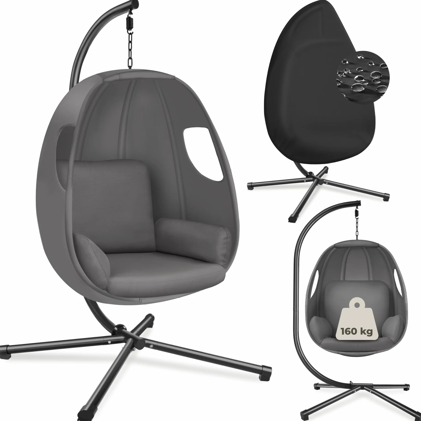 Tectake Fauteuil Suspendu Oeuf Acier Résistant aux Intempéries 160 kg avec Coussins et Housse