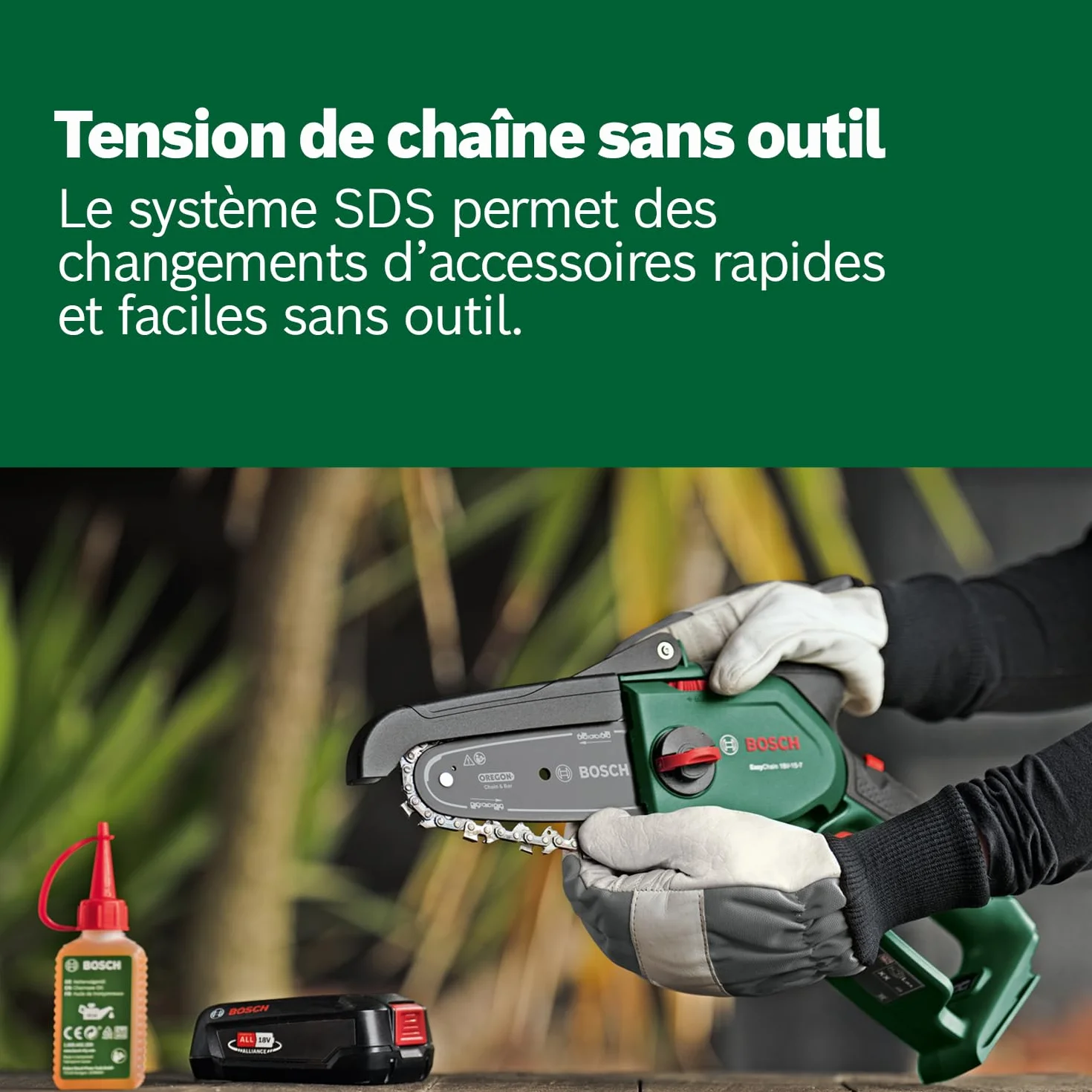 Bosch Élagueur sans fil compact/mini EasyChain 18V-15-7 (pour couper le bois ; système 18 V ; vitesse de la chaîne : 6,95 m/s ; sans batterie)