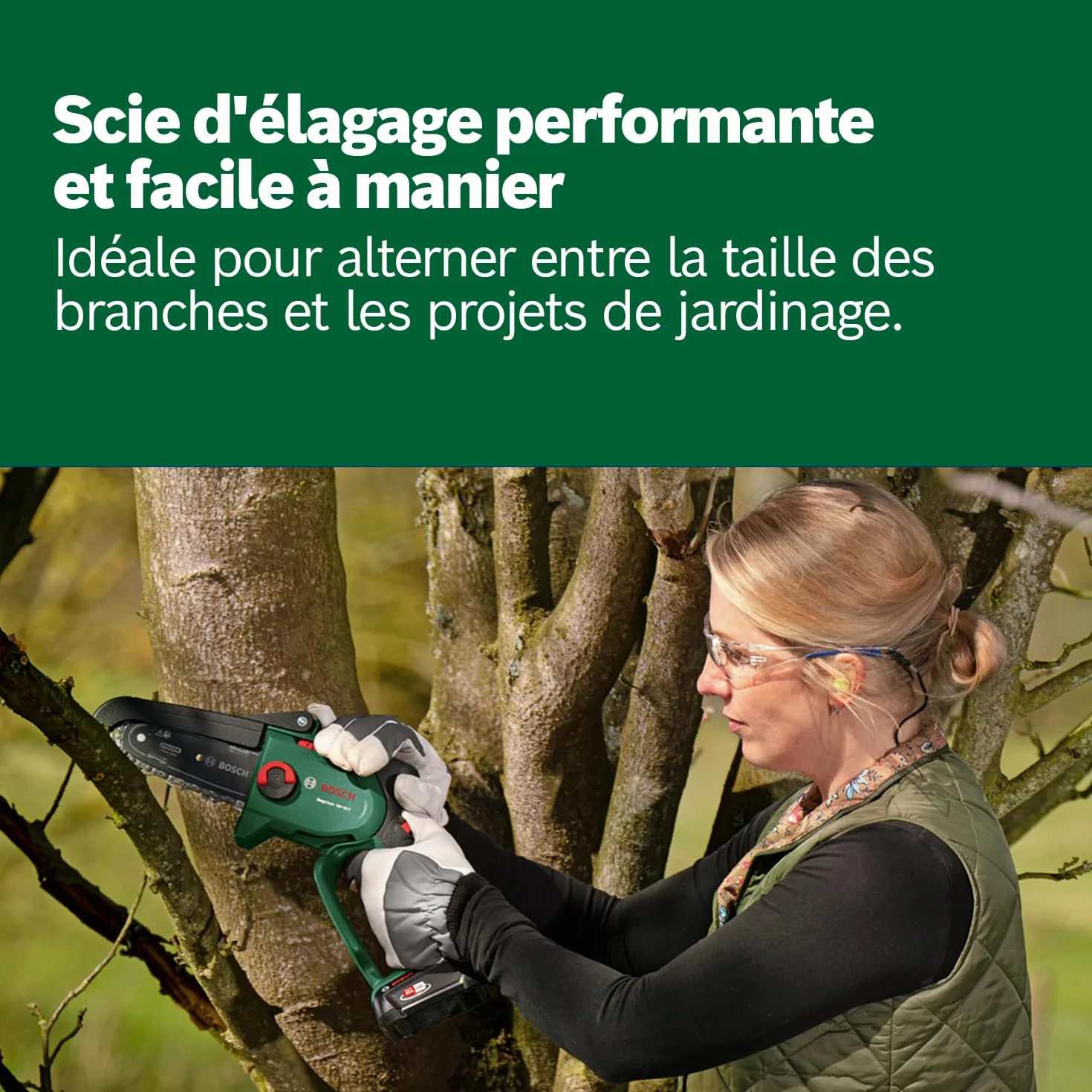Bosch Élagueur sans fil compact/mini EasyChain 18V-15-7 (pour couper le bois ; système 18 V ; vitesse de la chaîne : 6,95 m/s ; sans batterie)
