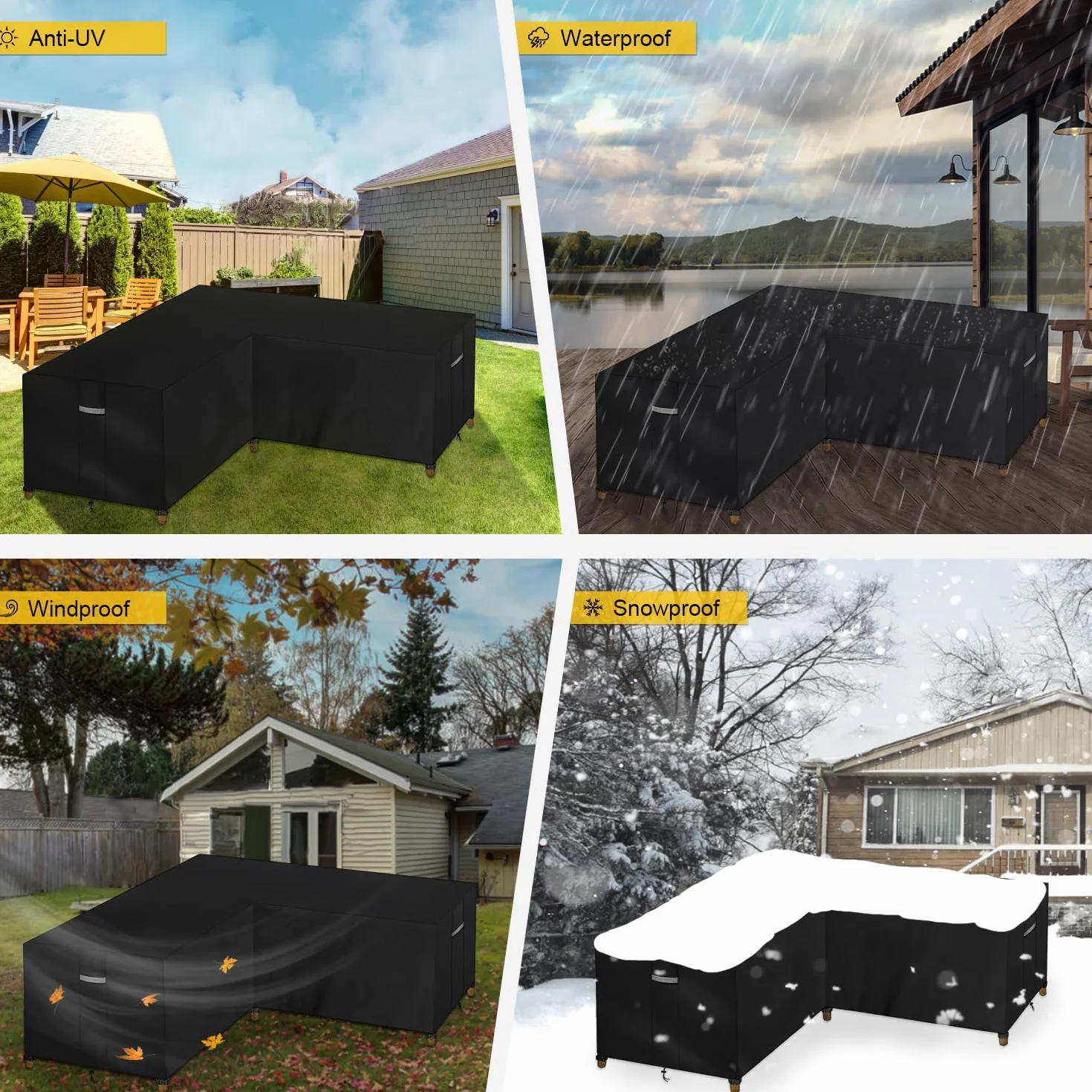 Dokon Housse Canapé D'angle Imperméable Protection Salon Jardin Tissu Oxford 420D Anti-UV 250x250x110cm