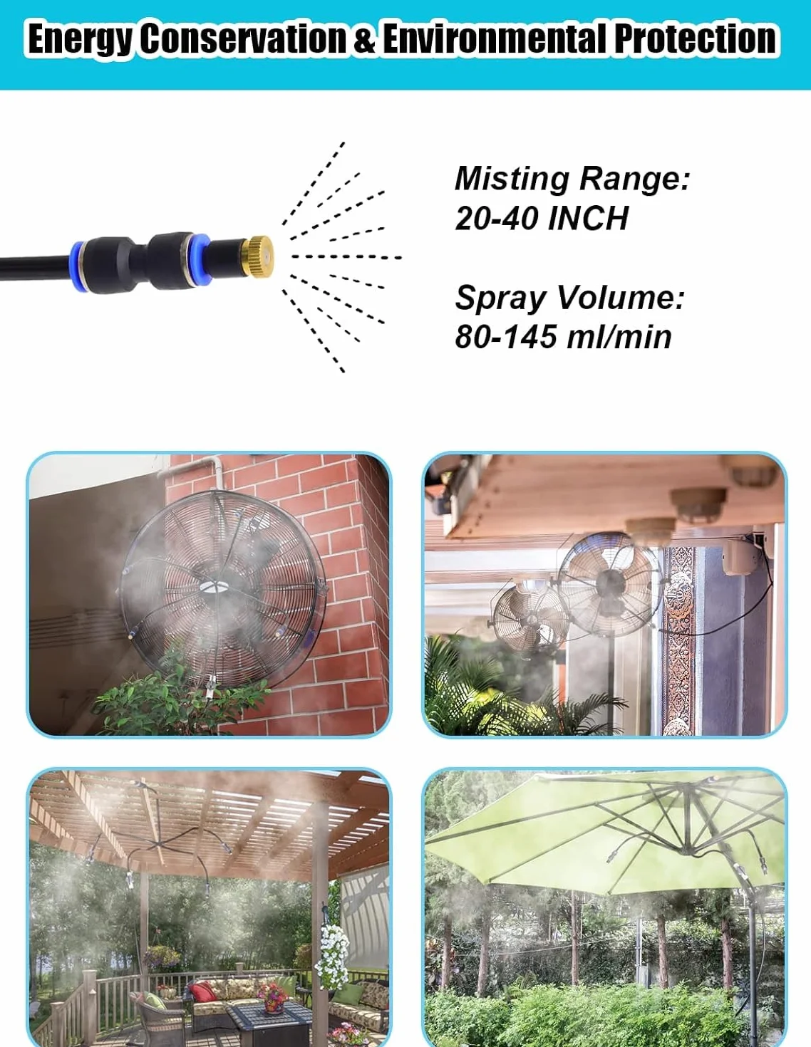 Tesmotor Kit de Refroidissement pour Ventilateur avec 4 Buses de Brouillard en Laiton
