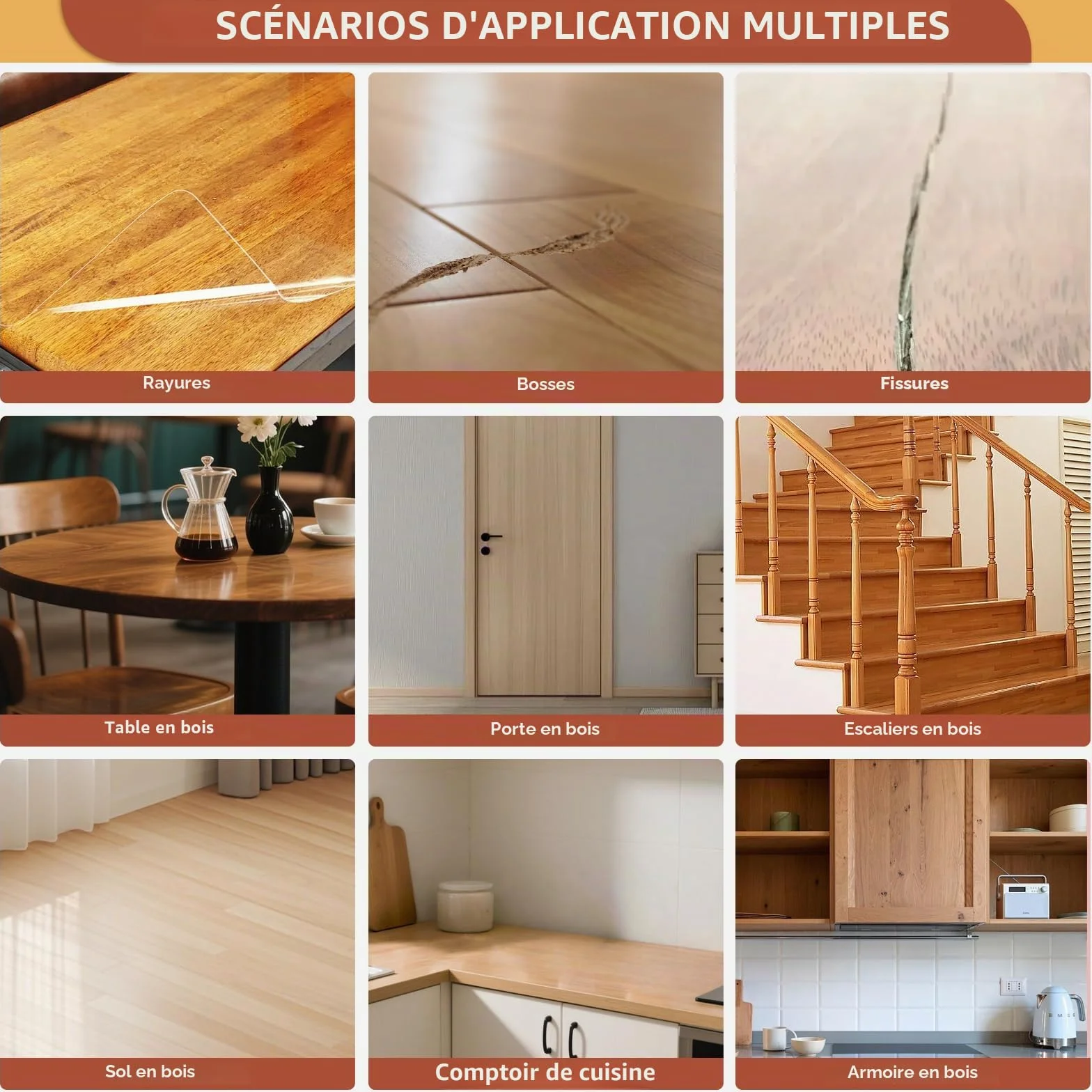 Kit Reparation Parquet 8 Couleurs Brun, Pate a Bois, Pate a Bois Rebouchage, Pâte à Bois, Parquet Stratifié pour Réparer les Rayures, Fissures et Trous sur le Stratifié et le Bois