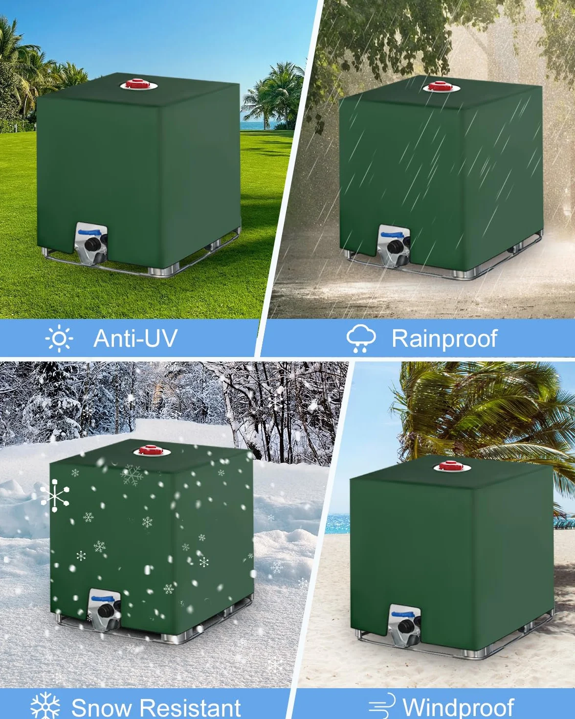 Bâche pour Cuve IBC 1000L, Housse de Protection Anti-UV, 116 x 100 x 120 cm Vert