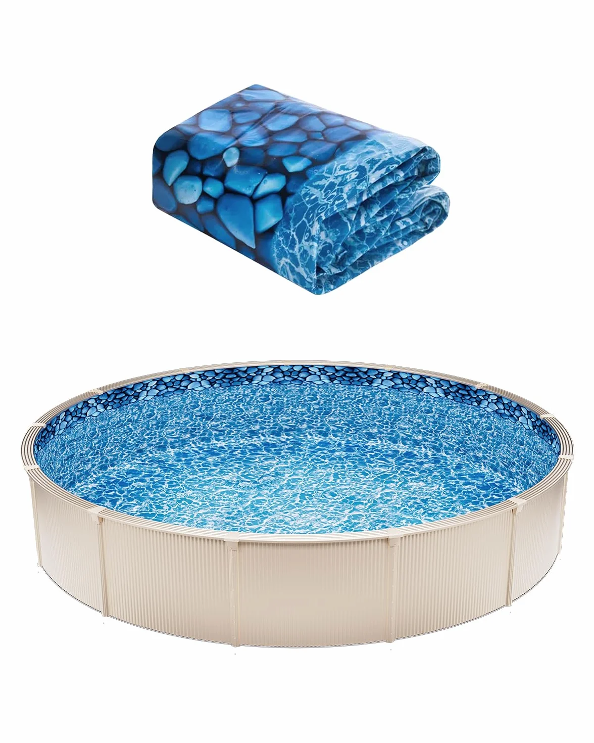 VEVOR Revêtement de Piscine Ronde 732x147 cm Chevauchement Vinyle Calibre Standard Résiste à l'usure