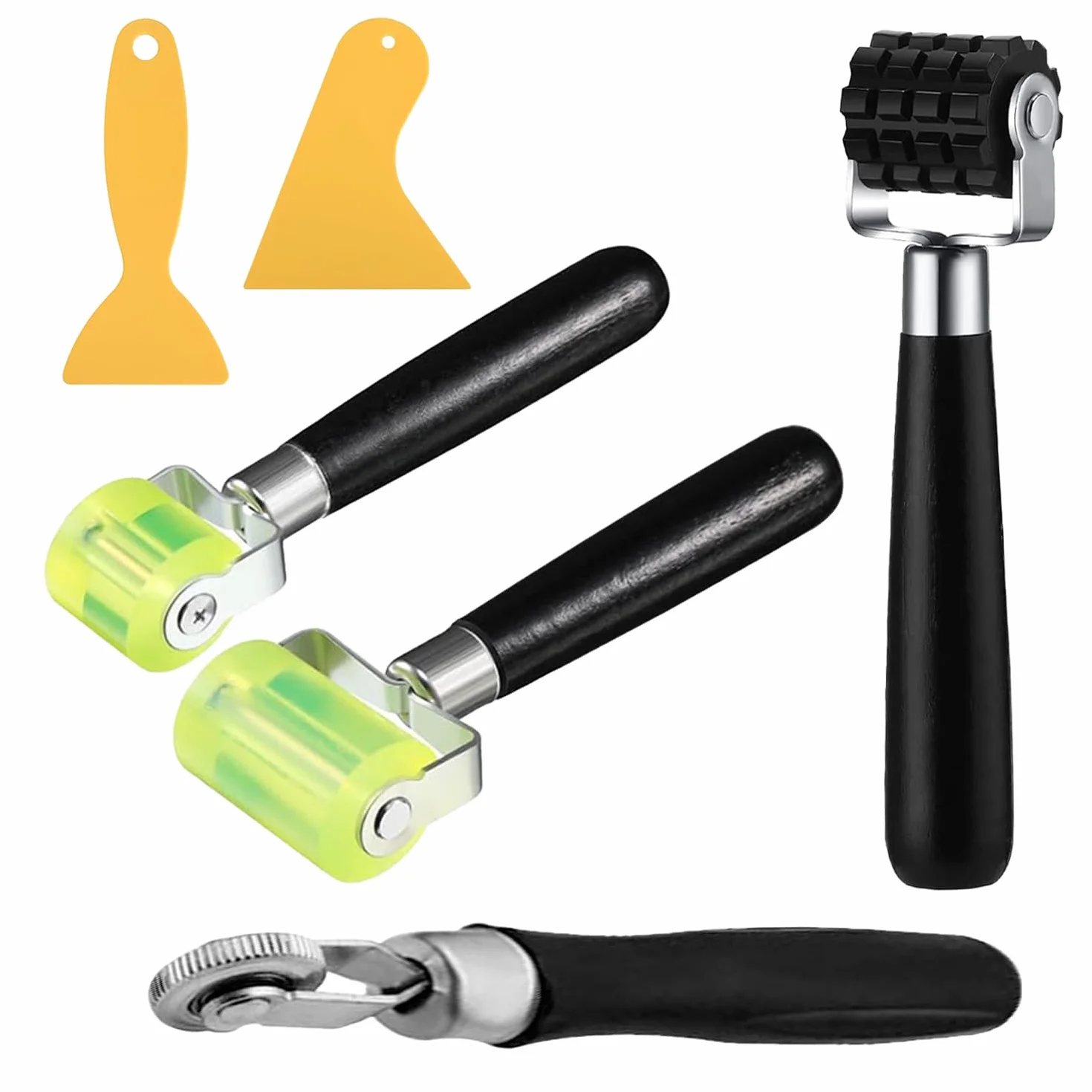 Rouleau de Pression 4 Pièces pour Revêtements de Sol et Papier Peint, avec 2 Grattoirs, Noir
