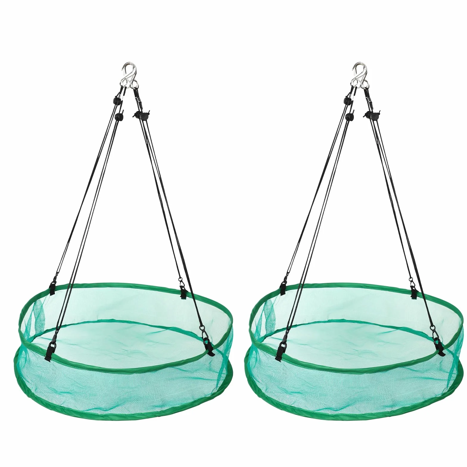 Lyreh Plateau Récupérateur de Graines pour Oiseaux 50cm, 8 Cordes Suspension 4 Sacs Rangement, Vert