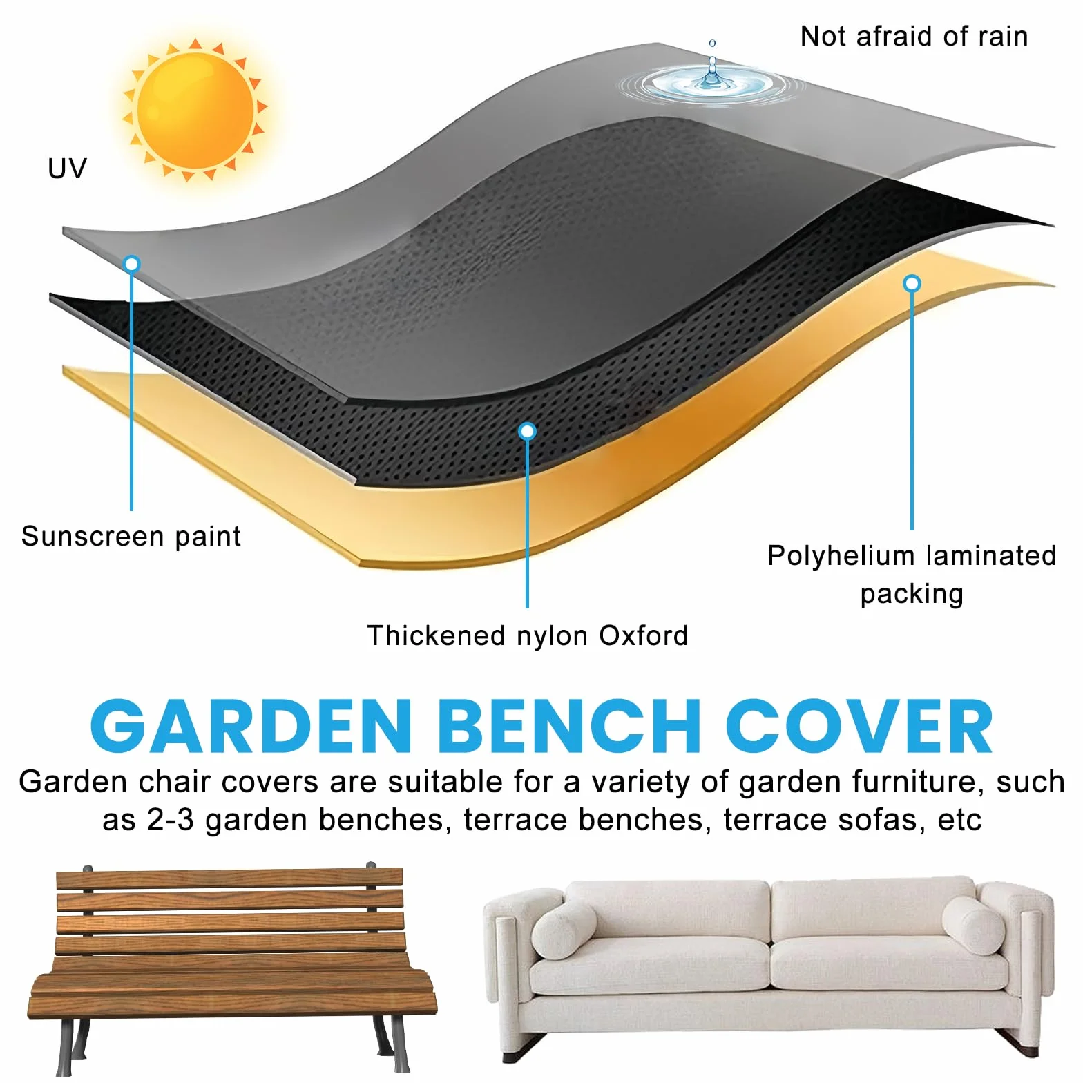 Housse de protection pour banc de jardin 134x70x65/94 cm Oxford 420D imperméable coupe-vent résistante aux UV