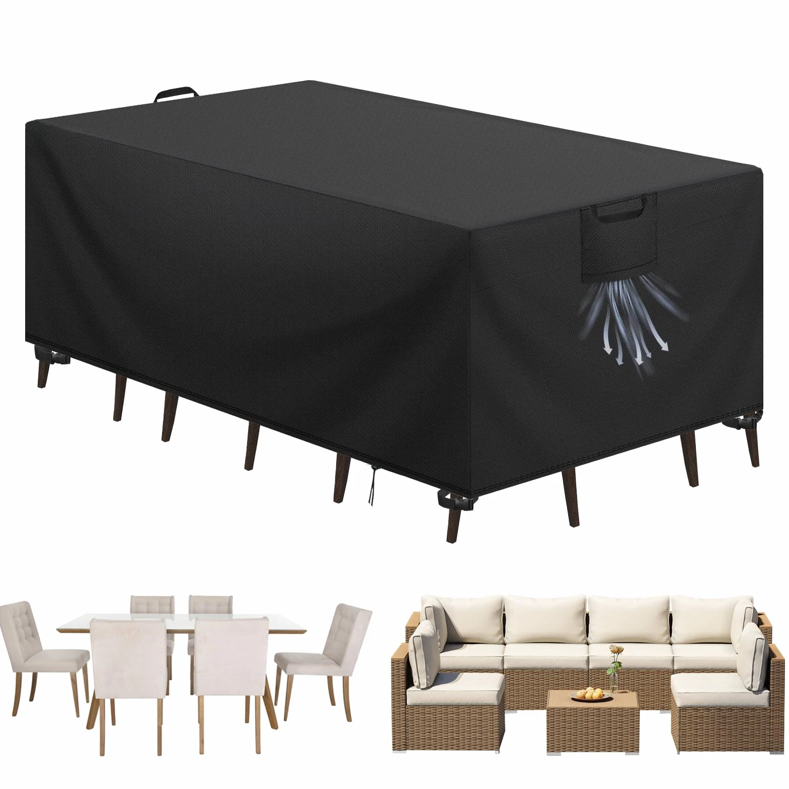 Housse de Protection Table de Jardin Tissu Oxford 420D Imperméable Anti-UV Noir 200x100x75 cm