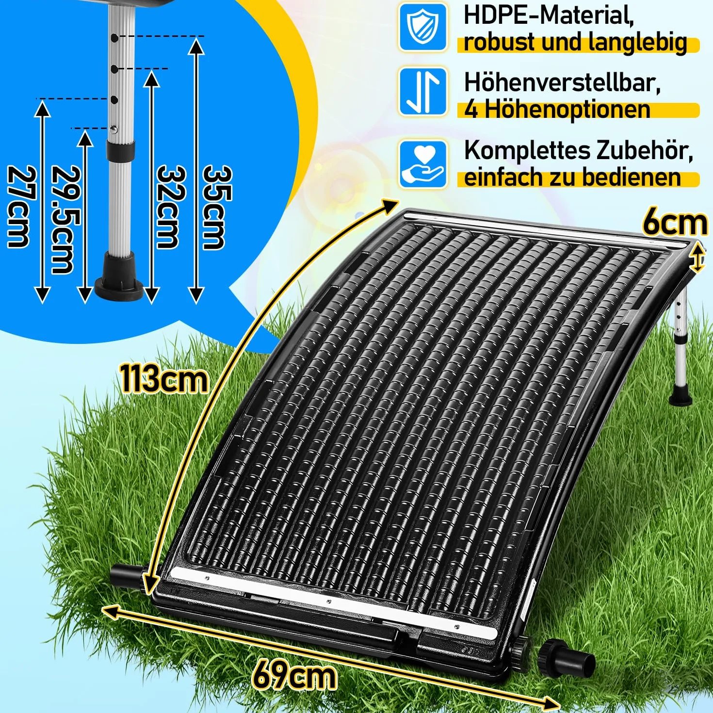 Panneau Solaire Chauffage Piscine 113x69x35 cm 10 000 l/h Raccordement 32-40 mm