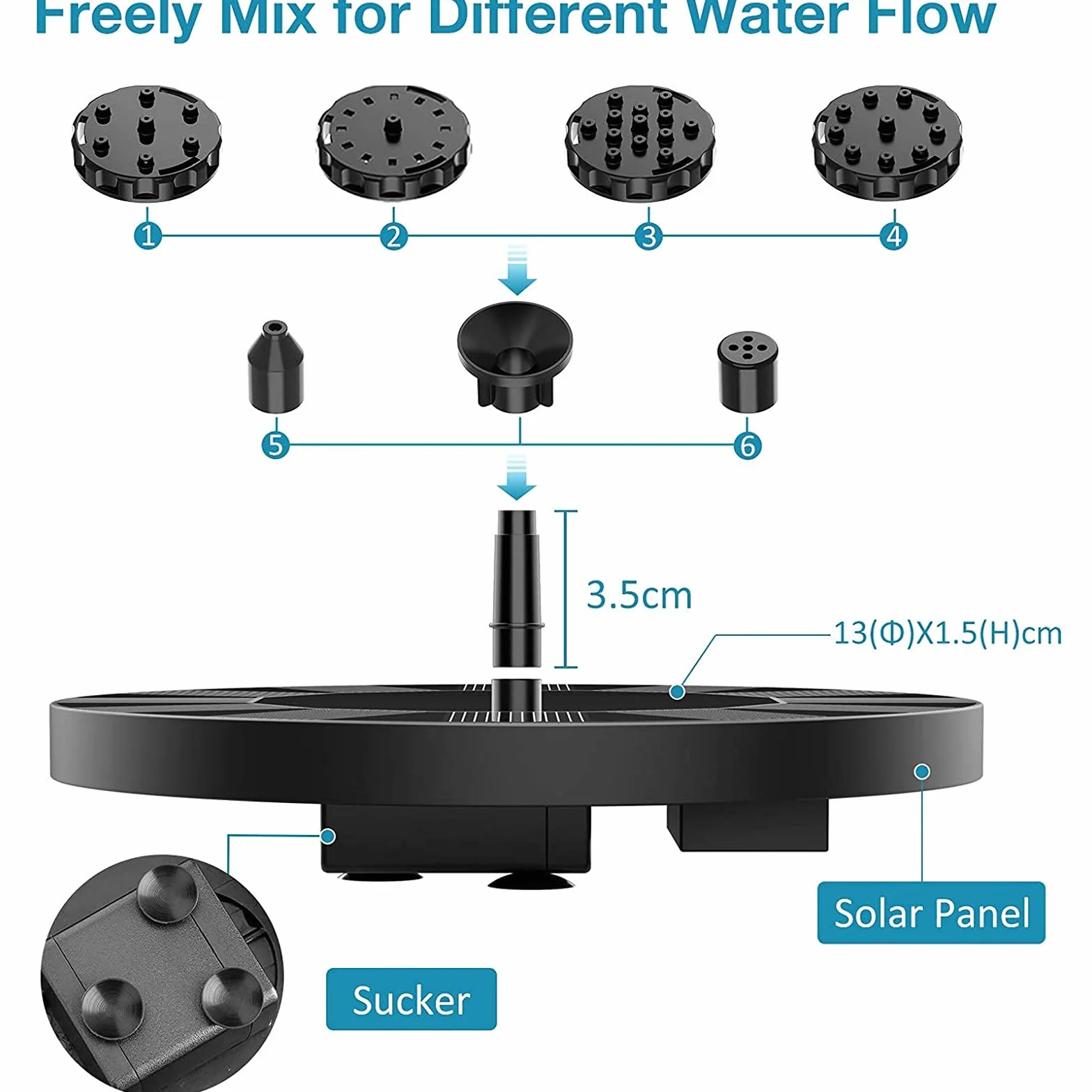 Fontaine Solaire Jet d'Eau Flottant Pompe Extérieure pour Bassin Jardin Piscine