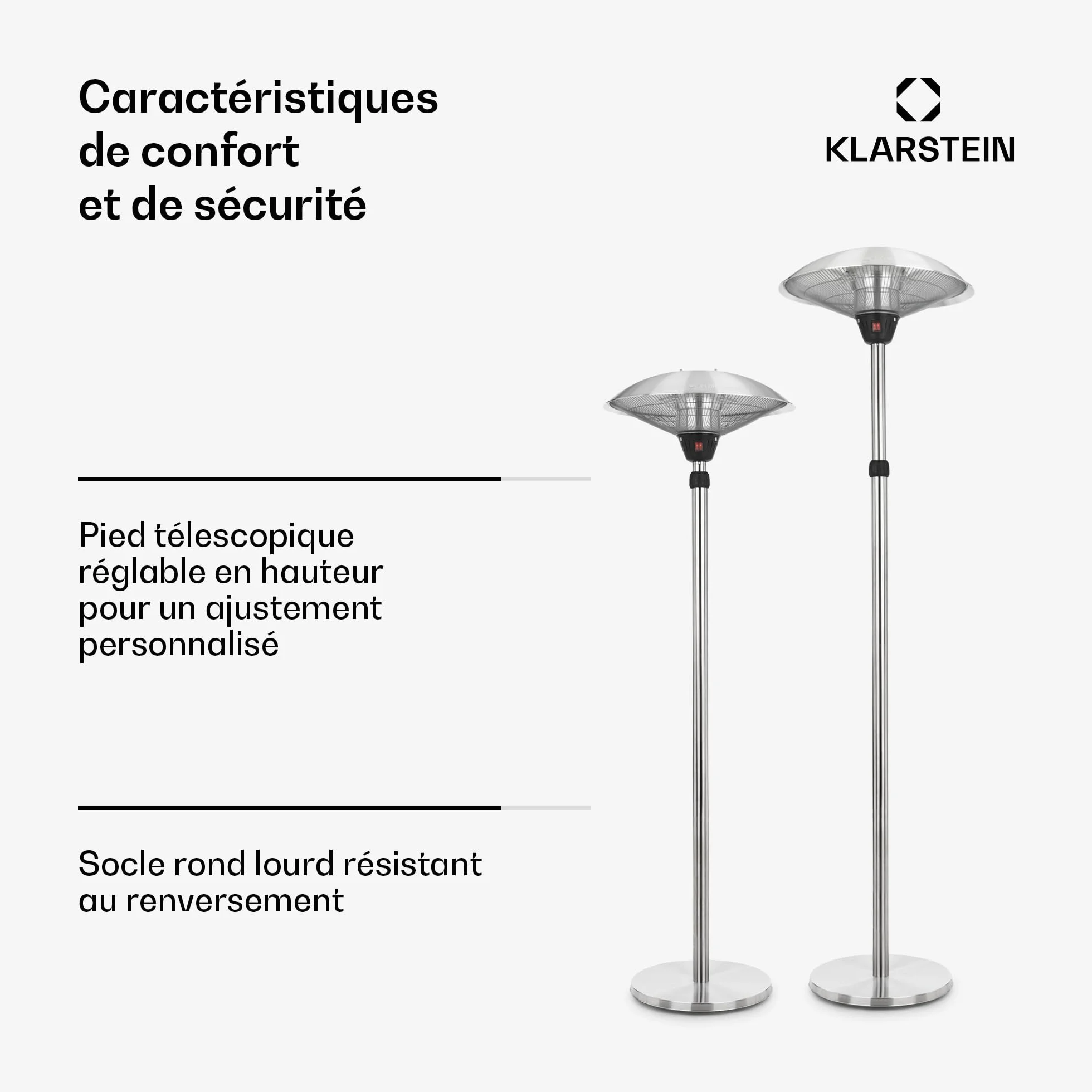 Blumfeldt Heat Guard Parasol - Chauffage extérieur infrarouge 2100W, Radiateur sur pied, IP44 Argent