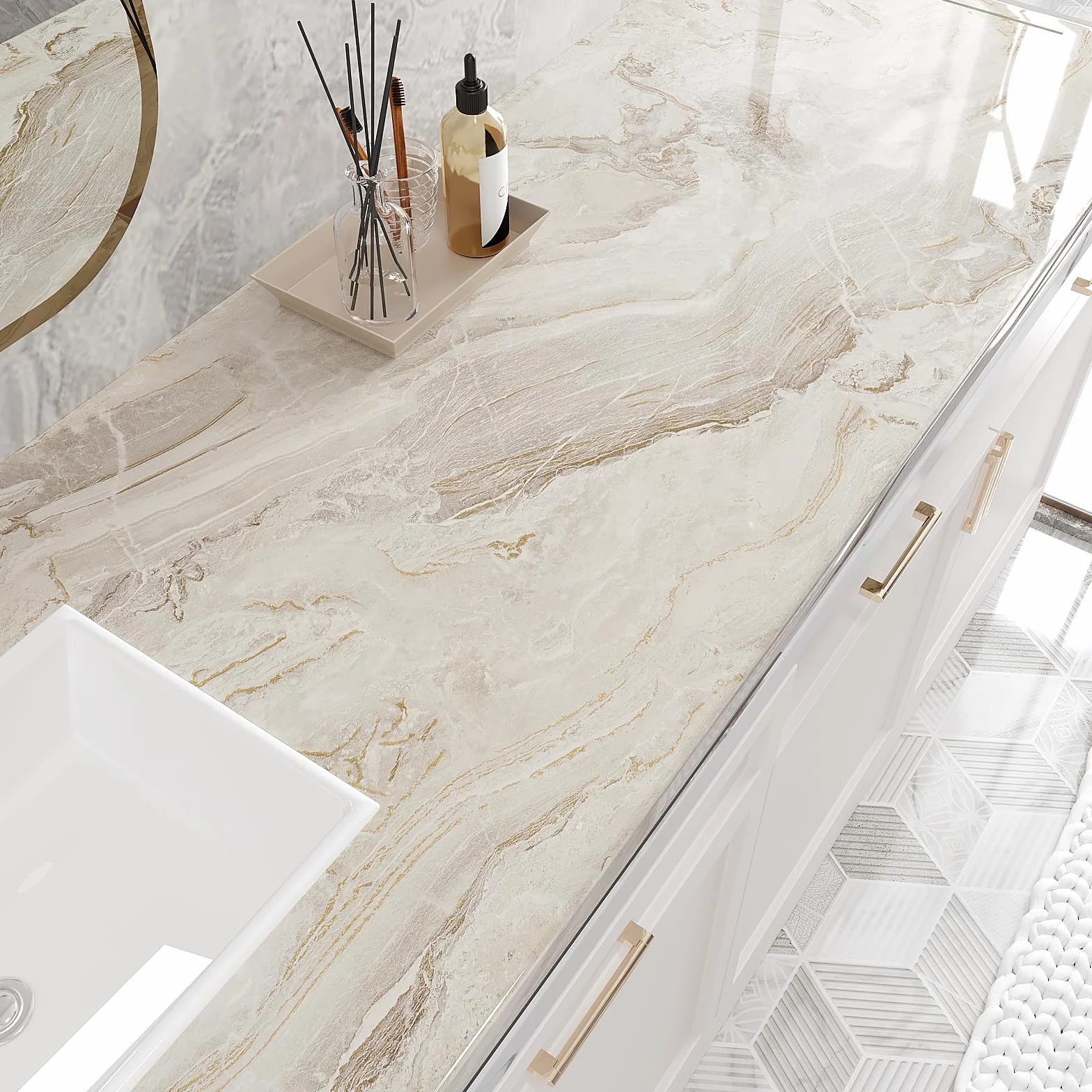 VEELIKE Papier Peint Marbre Beige Epais Papier Adhesif Marbre Vinyle Adhesif Cuisine Lavable Papiers Peints Adhesif Mural Salon Stickers Muraux Salle de Bain Autocollant Meuble 40cm × 300cm