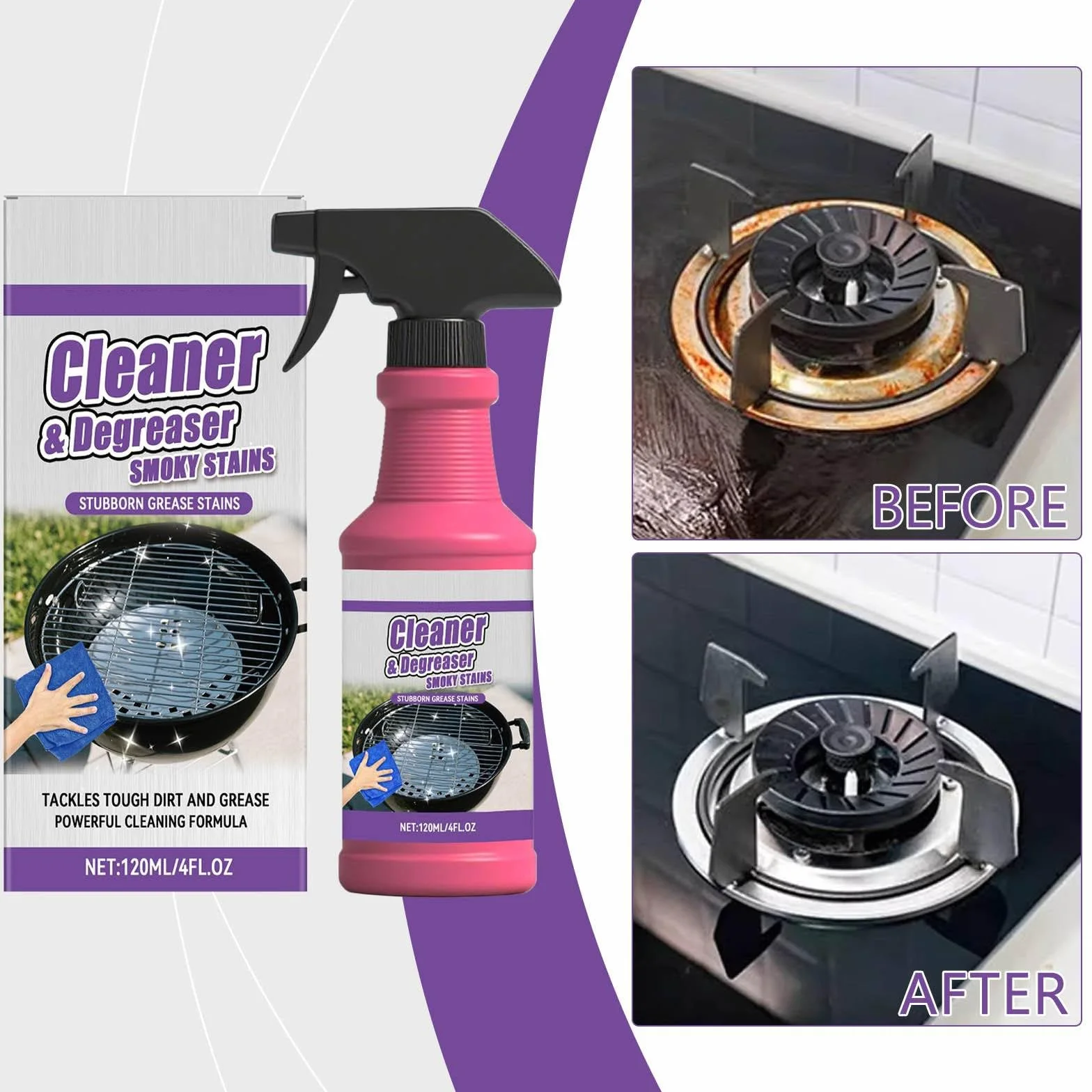 Heavy-Duty Grill Degreaser Spray BBQ Cleaner for Smoker Grease Stains