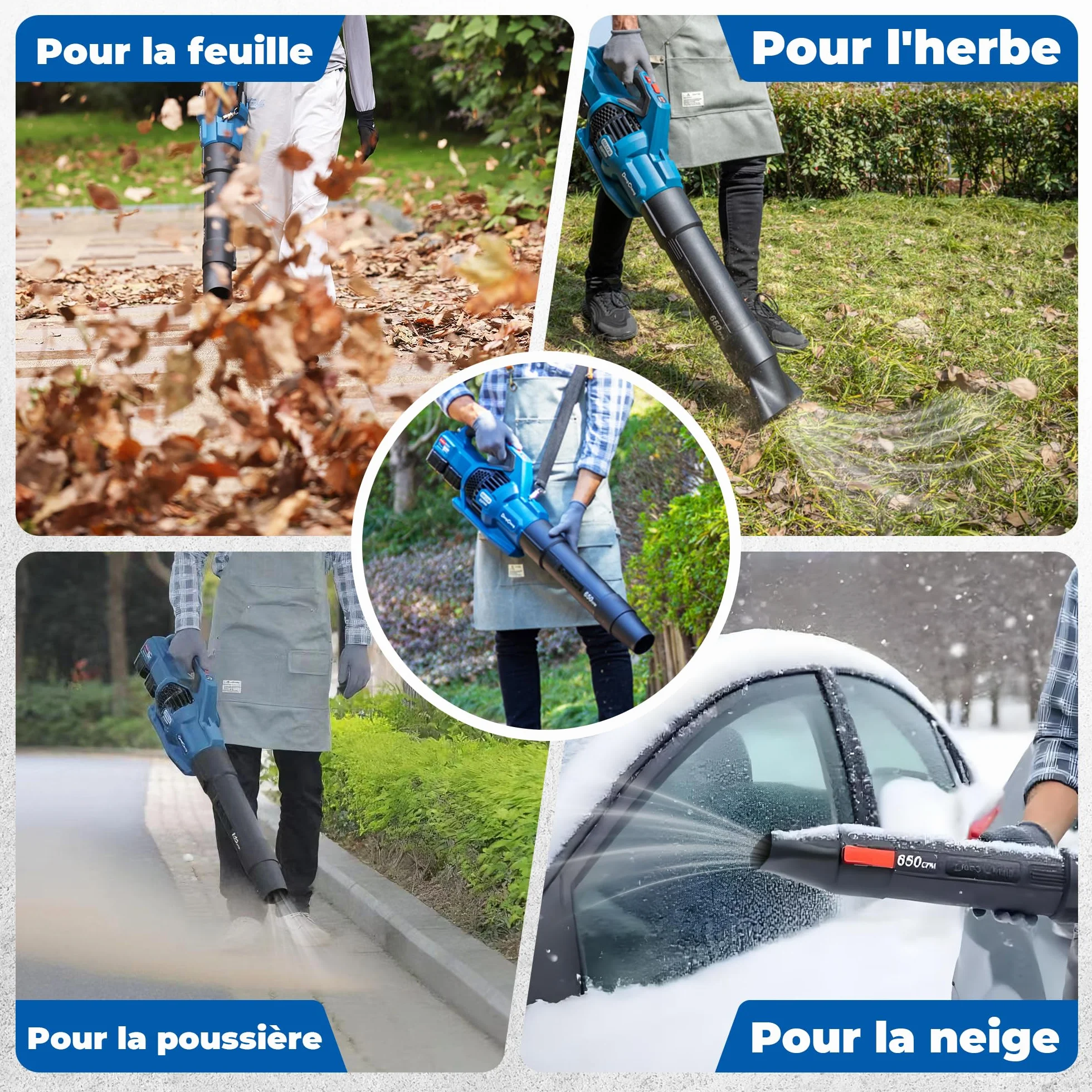 Dong Cheng Souffleur de Feuilles sans Fil 2x20V 1105 m³/h 225 km/h 6 Vitesses Mode Turbo 2x4,0Ah 3 Buses