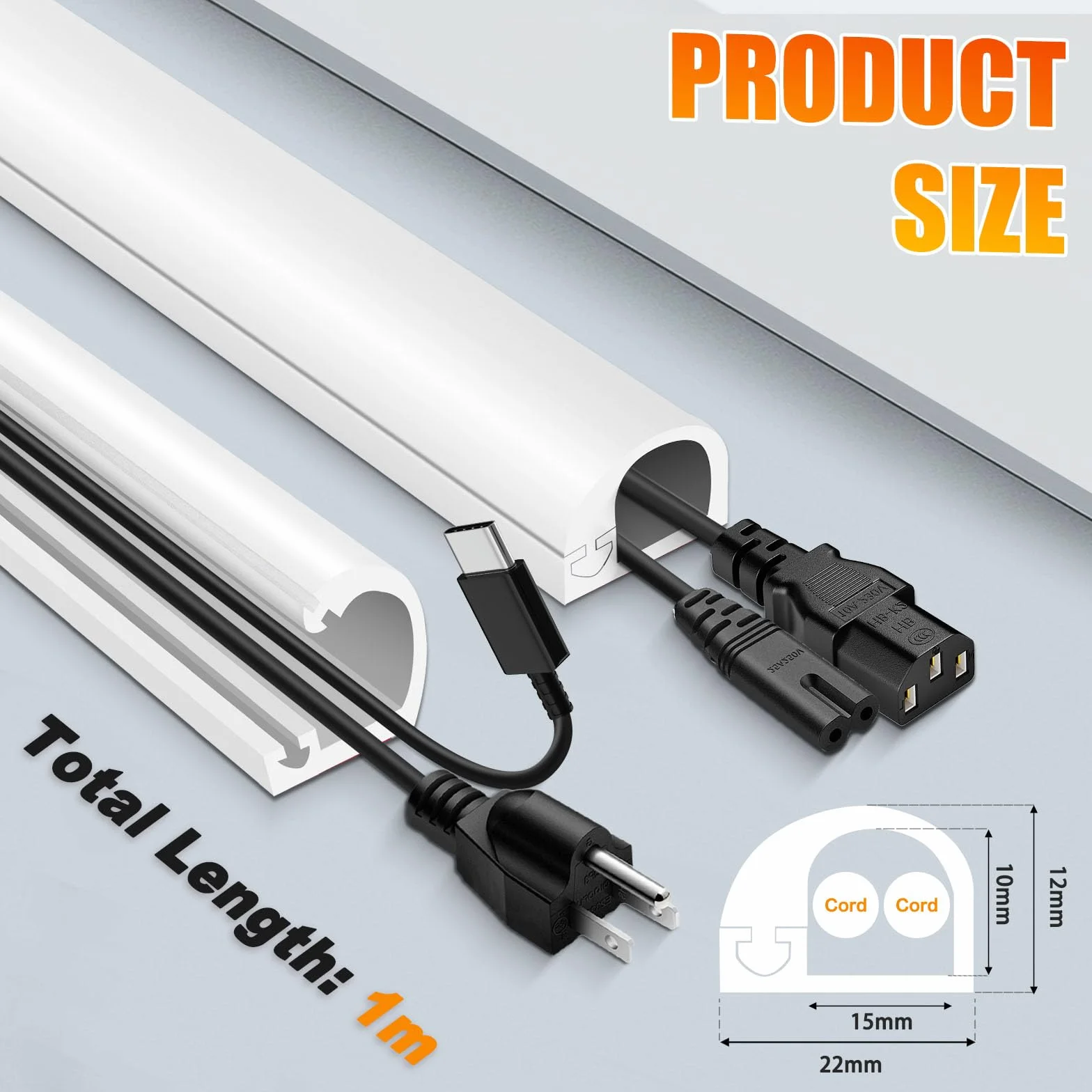 Goulotte Passe Cable adhésive Cache Fil Electrique Flexible goulotte Cache Cable Mural à Ouverture latérale Passage Fil Electrique (22mm×10mm×1m, Blanc)