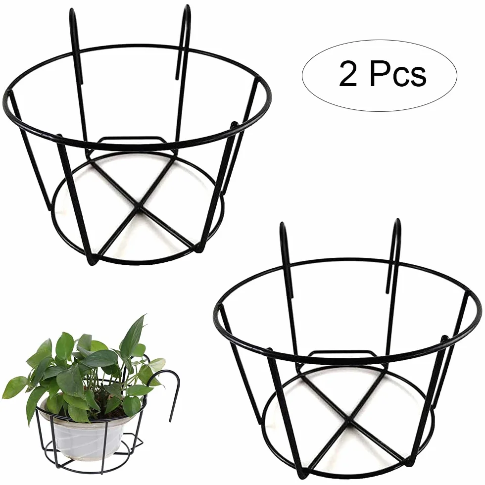 Support Fleurs Rond Crochet Jardinière Balcon Pot Métal Suspendu 2 Pièces