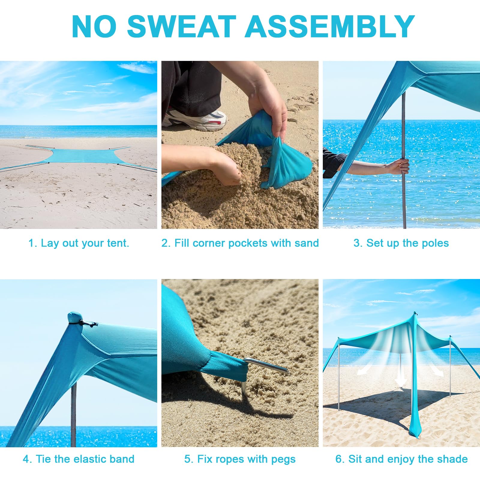 Light Blue 10x10 FT UPF50 Beach Sun Shade Tent