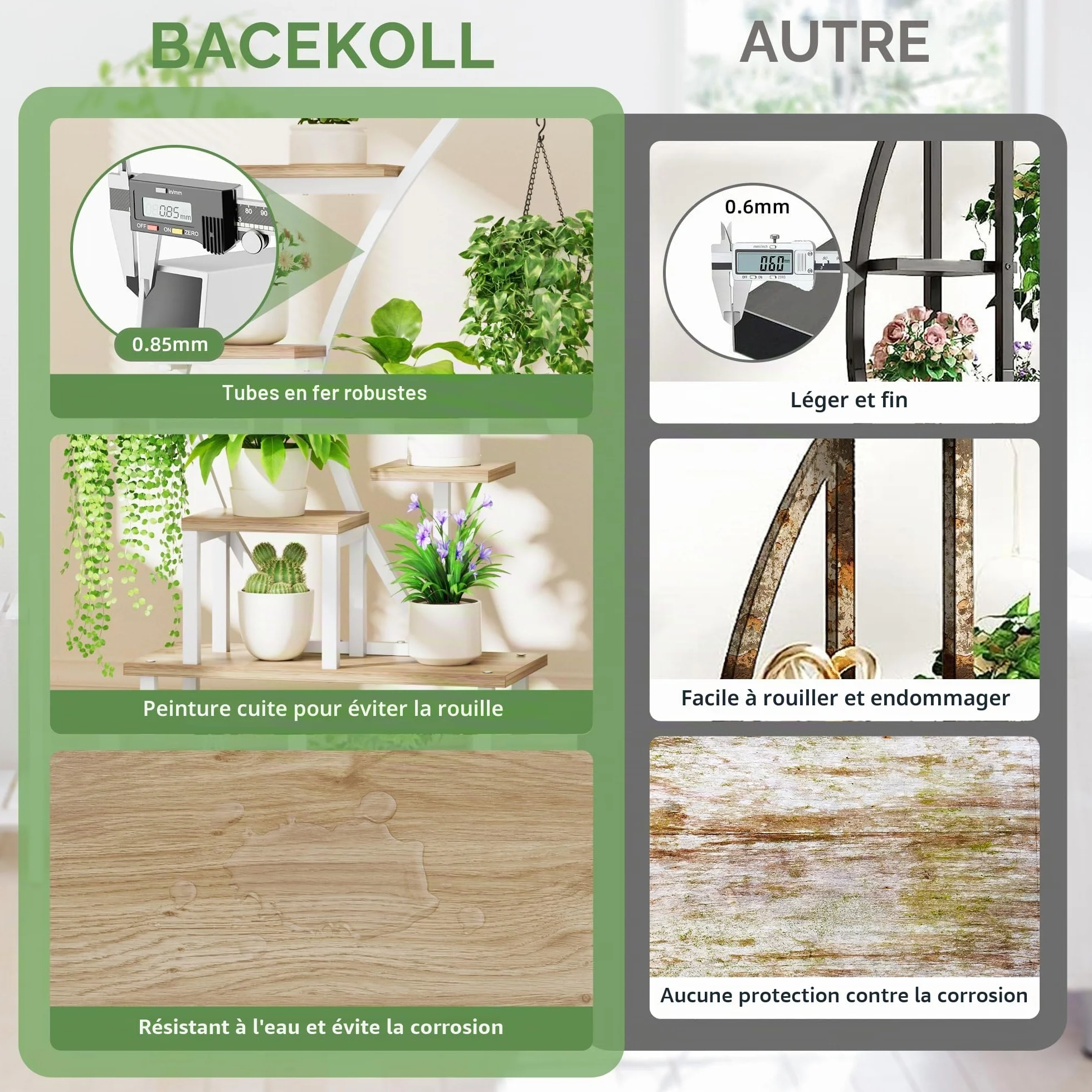 BACEKOLL Support pour plantes d'intérieur étagère métal 9 niveaux 160 cm lampe de croissance
