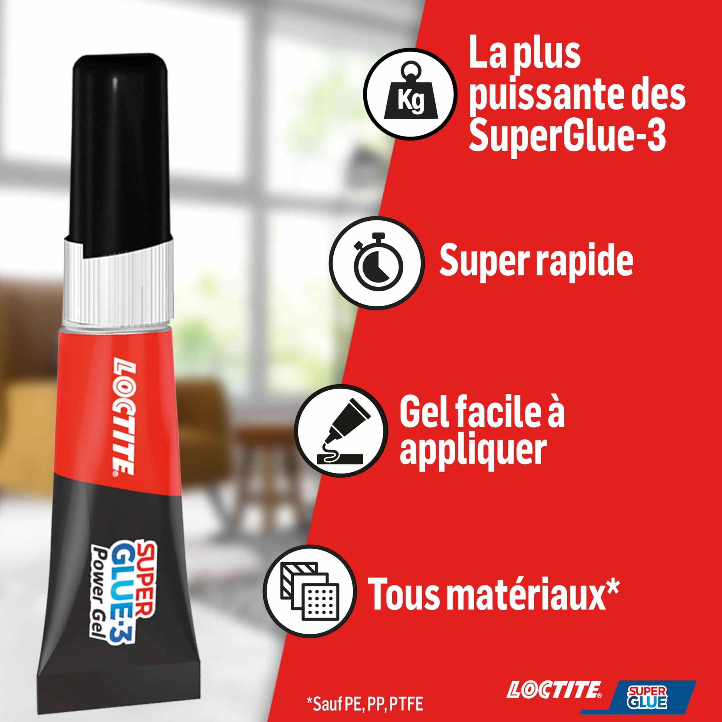 Loctite - Super Glue-3 Power Gel (2 tubes de 3 g) – Colle forte transparente ultra résistante – Colle gel multi-matériaux à séchage immédiat