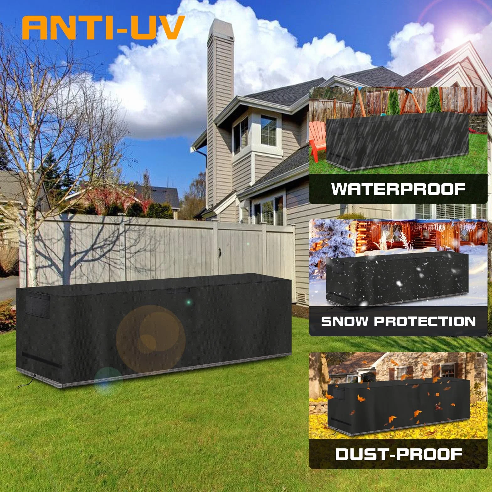 Housse Protection Canapé Jardin 600D Oxford Résistante Intempéries UV Noir 220 x 80 x 80 cm