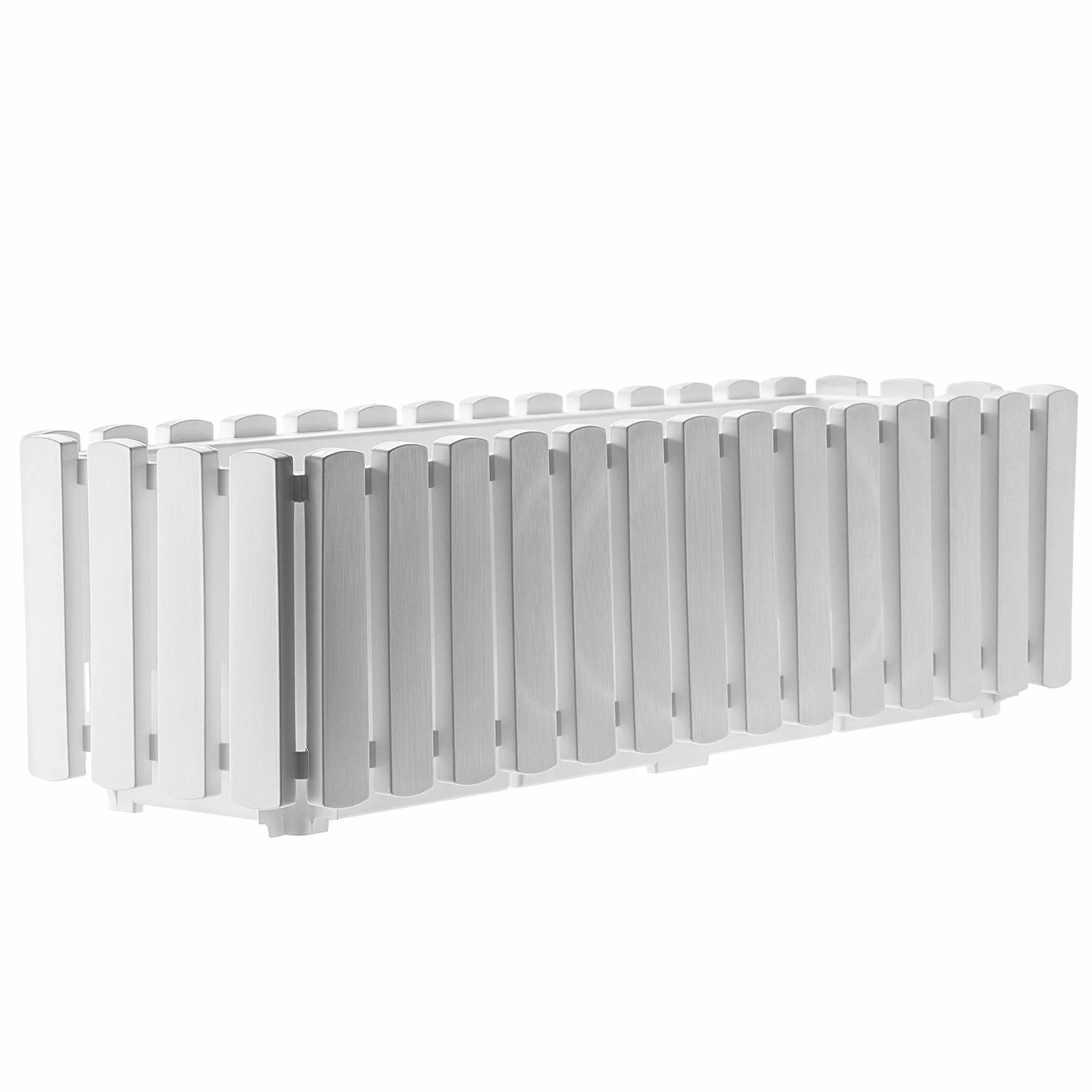 KADAX Jardinière de Balcon 60 cm Pot de Fleurs Aspect Lattes avec Bouchon Caoutchouc Blanc