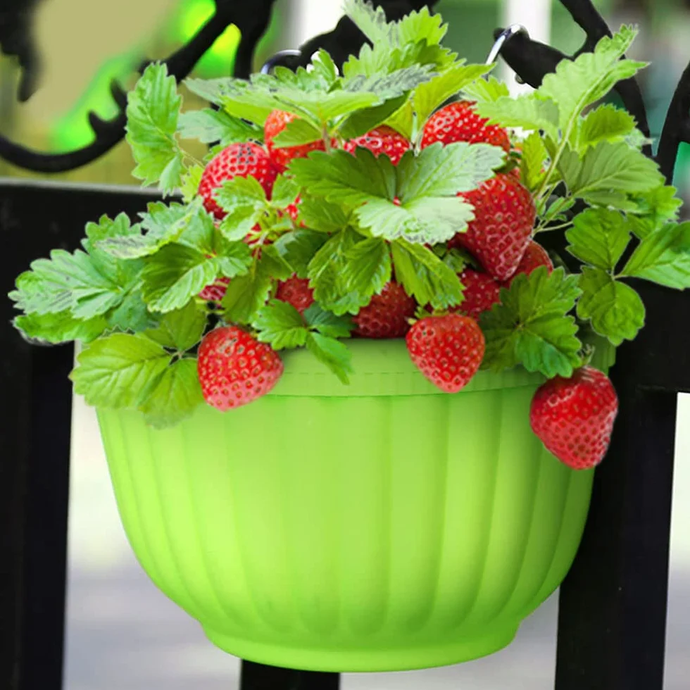 Pots de fleurs à suspendre en plastique avec drainage et crochets, lot de 2, vert