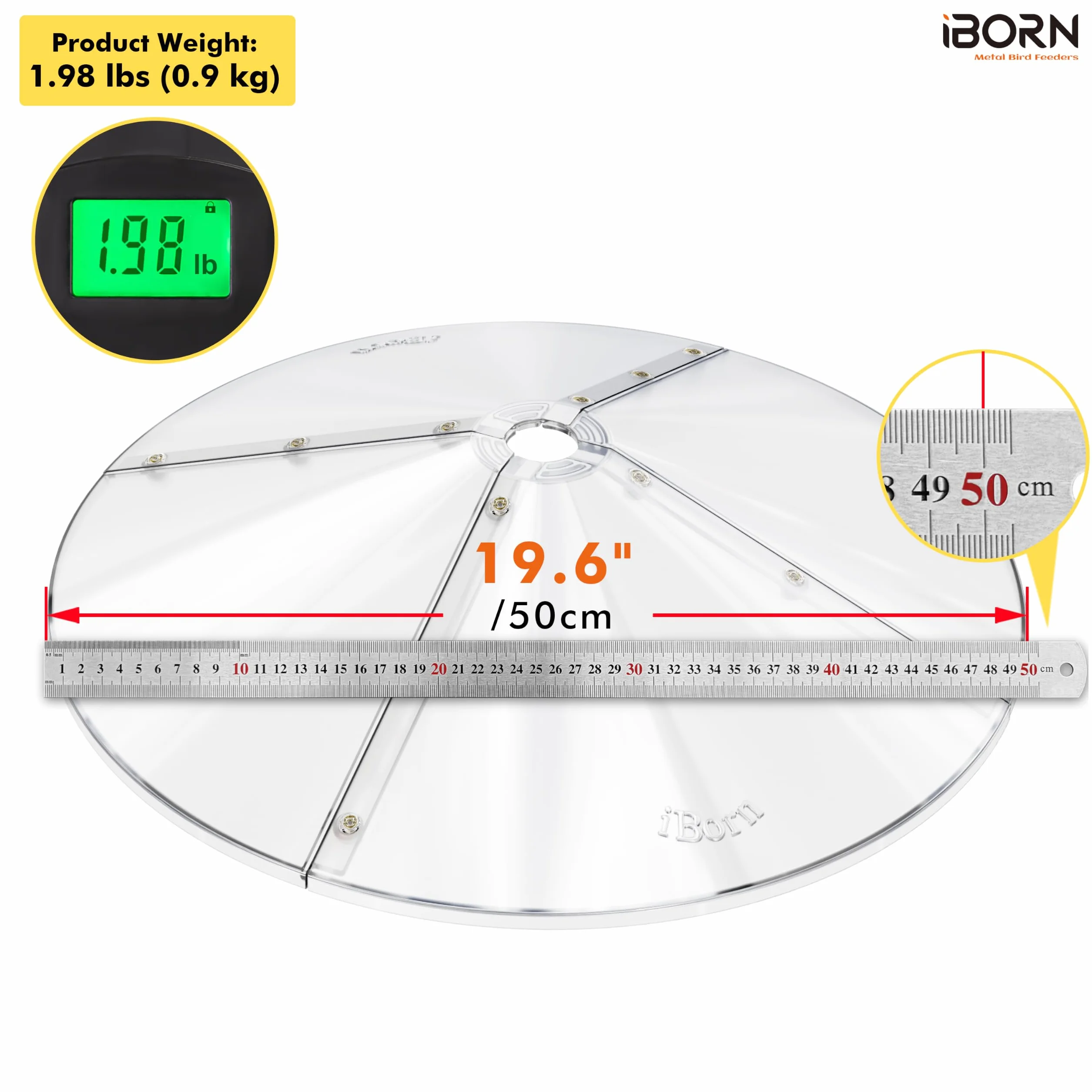 iBorn Déflecteur pour mangeoires à oiseaux 49,5 cm anti-mastication PC transparent