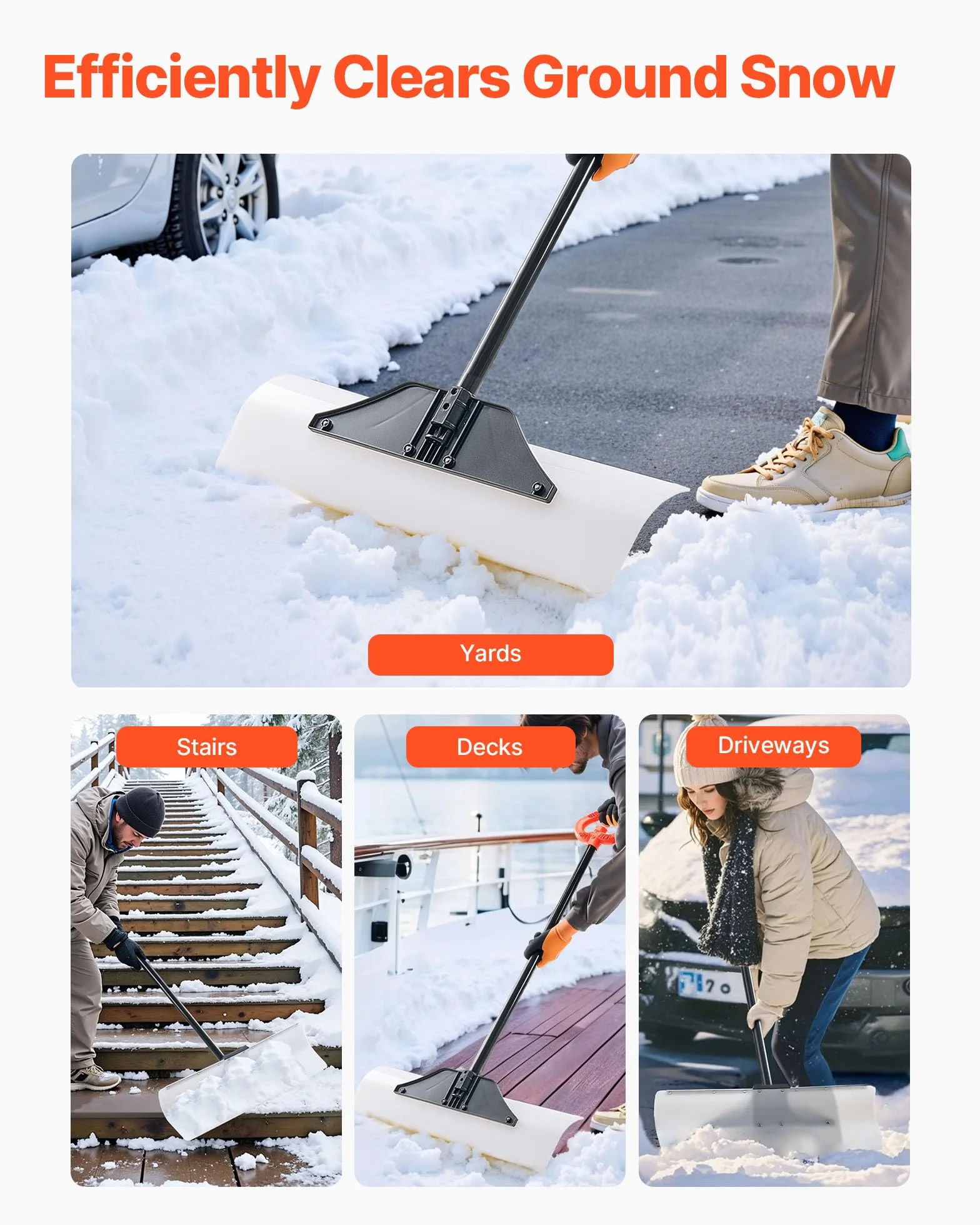 VEVOR Pelle à Neige 76,2 cm Poussoir à Neige Lame PEHD Manche Segmenté Déneigement