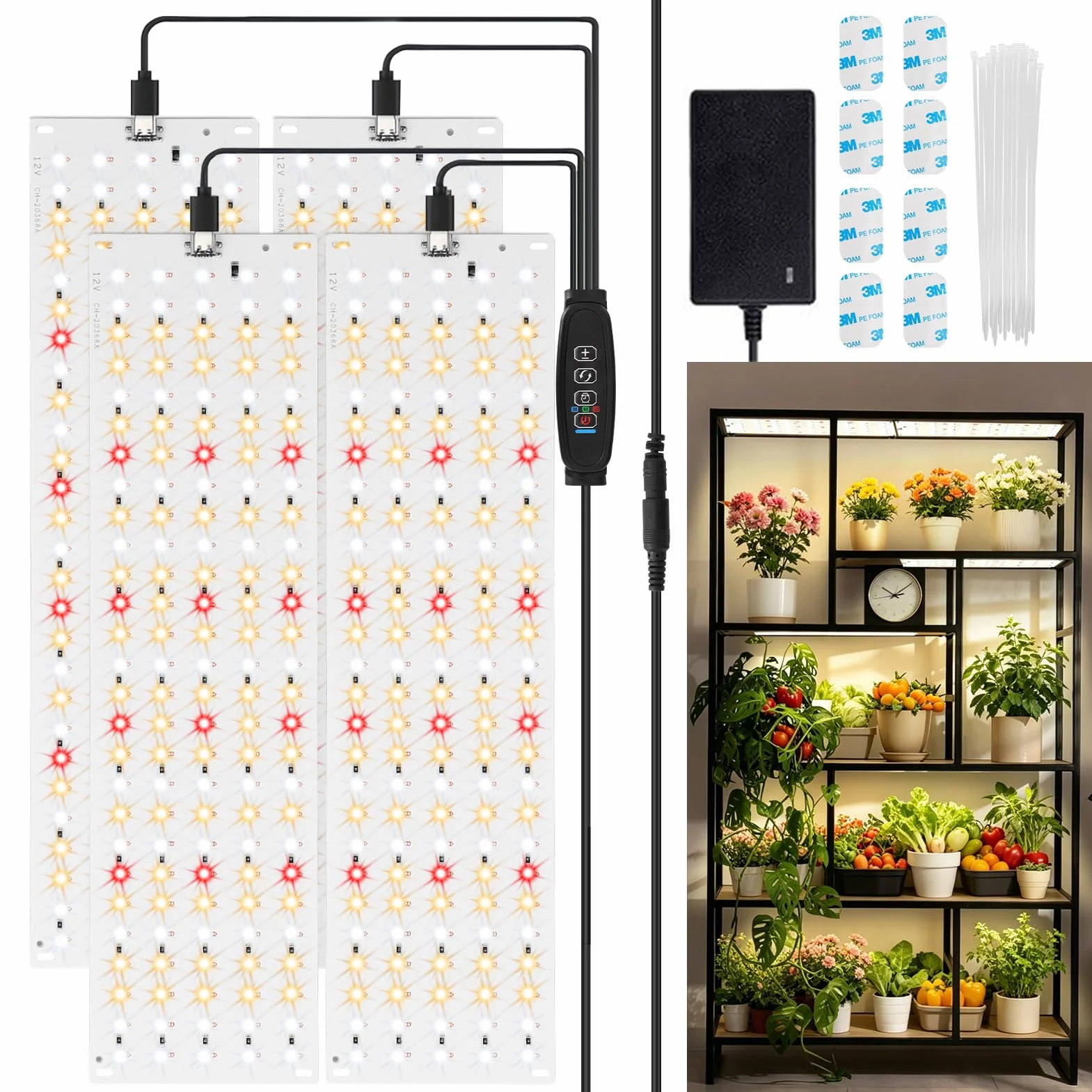 Lampe Horticole LED 540 LEDs Spectre Complet 4 Pack avec Minuterie 3/9/12h 10 Types de Luminosité