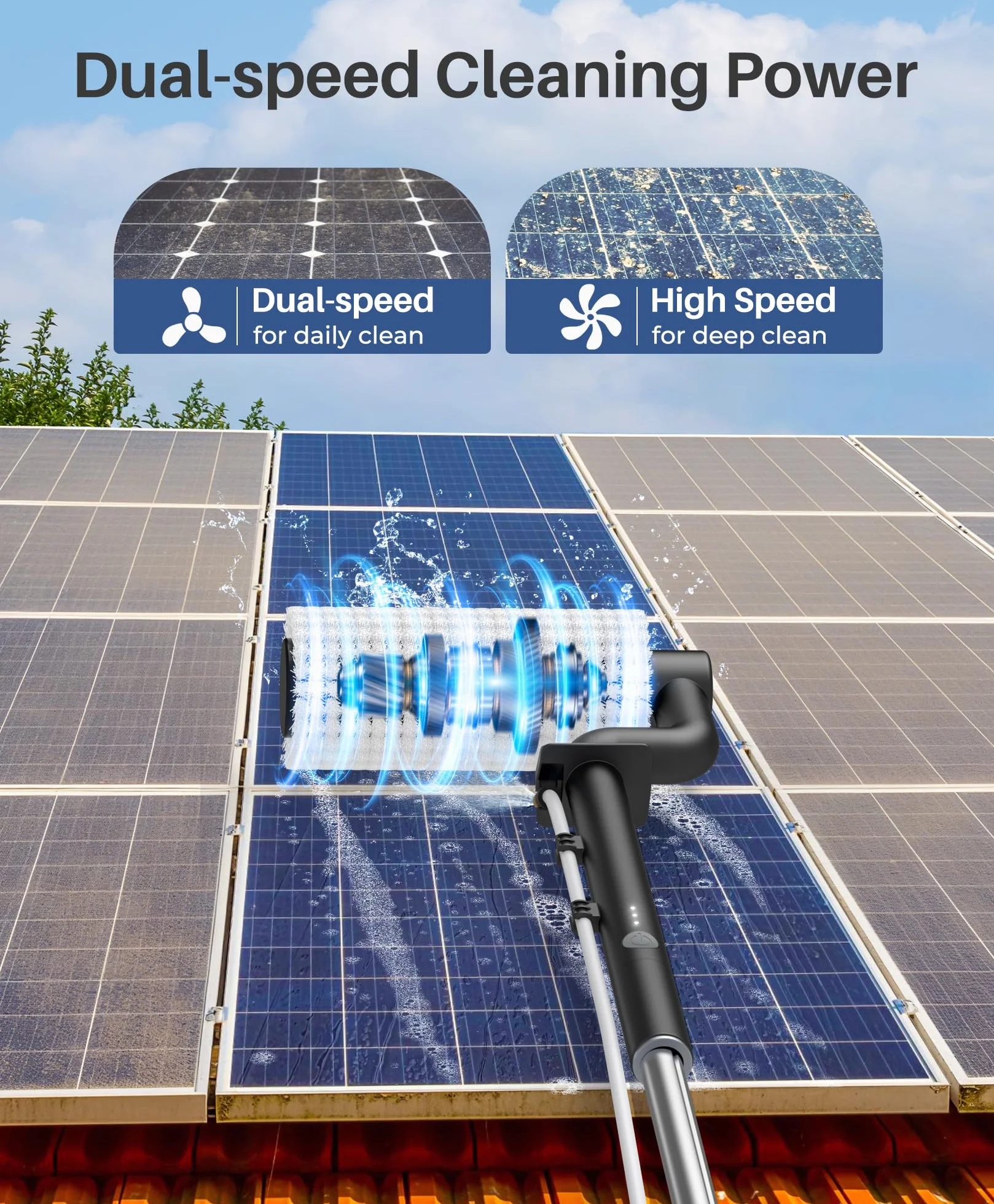 LyriFine Kit de nettoyage pour panneaux solaires électriques, poteau extensible pour le nettoyage des fenêtres de 6 mètres avec tige télescopique à 5 étages, brosse de nettoyage de fenêtre à 2