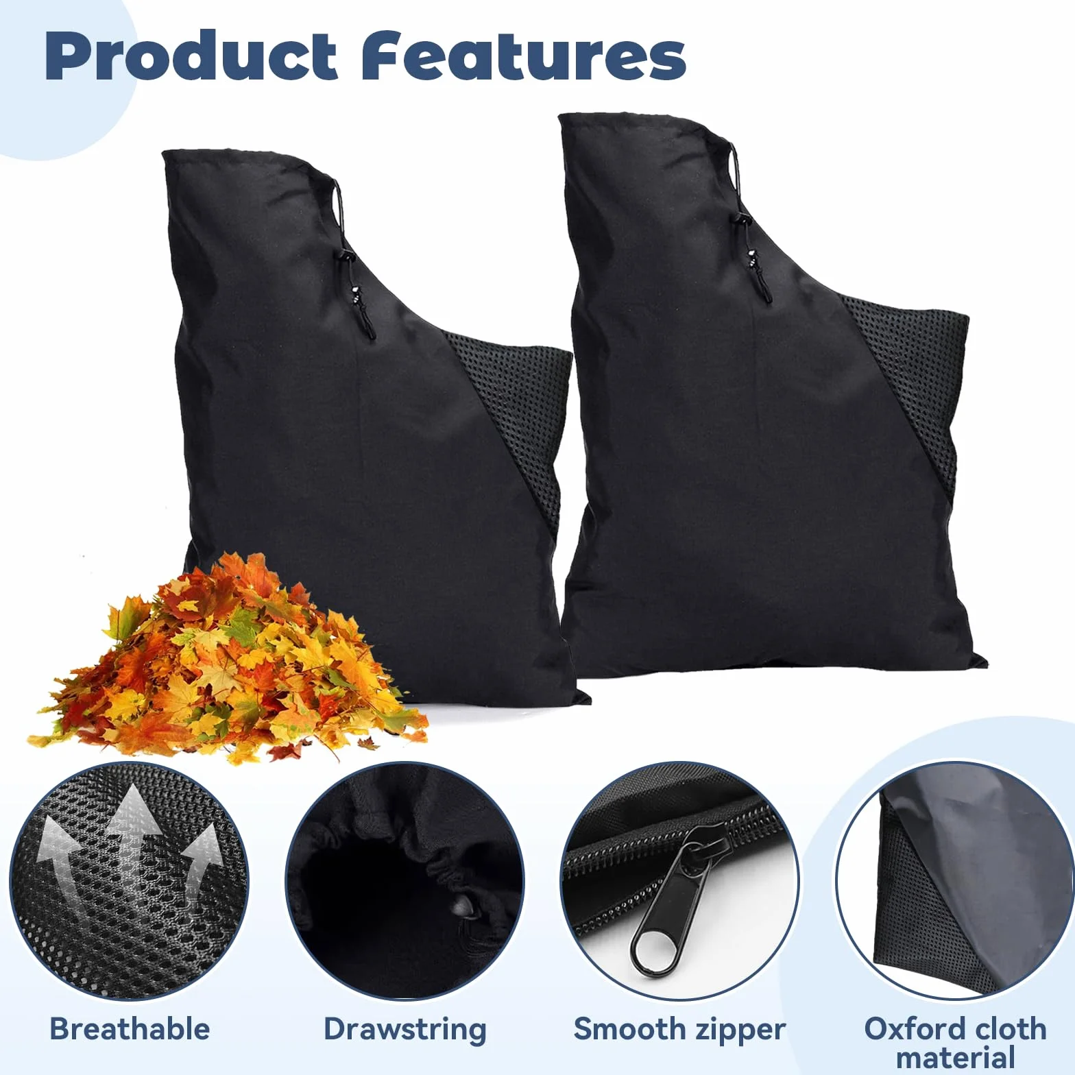 ZhouWei 2 Pièces Sac pour Aspirateur Souffleur, Respirant Sac Aspirateur de Souffleur Feuilles Universel
