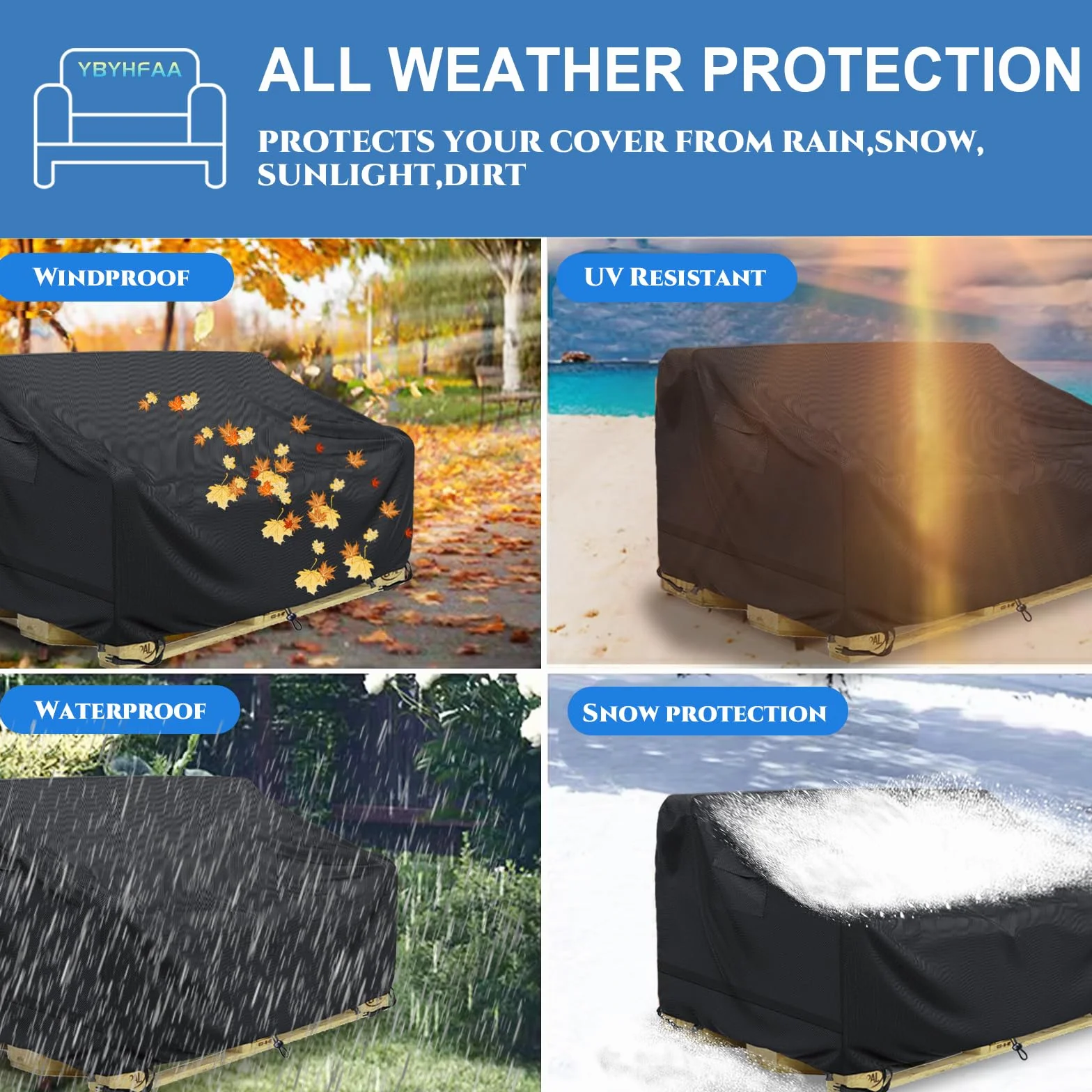 Oxford 600d Housse de Protection pour Banc de Palette Imperméable 128 x 85 x 80 cm Noir