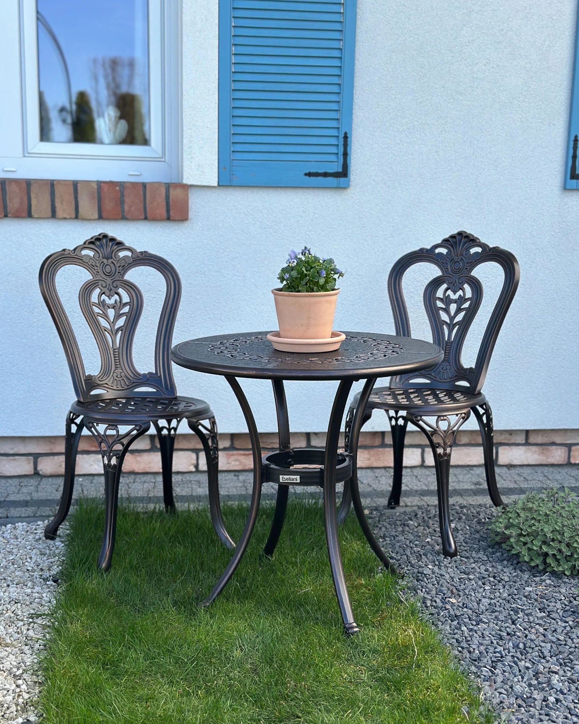 Beliani Table de Repas de Jardin Ronde 65 cm Aluminium Effet Vieilli Marron Foncé