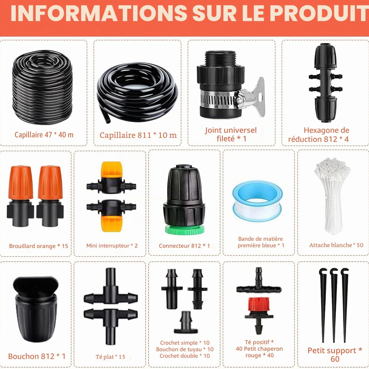 Kit d'irrigation Goutte à Goutte Automatique 263Pcs avec 40m+10m Tuyau, Système d'arrosage pour Jardin