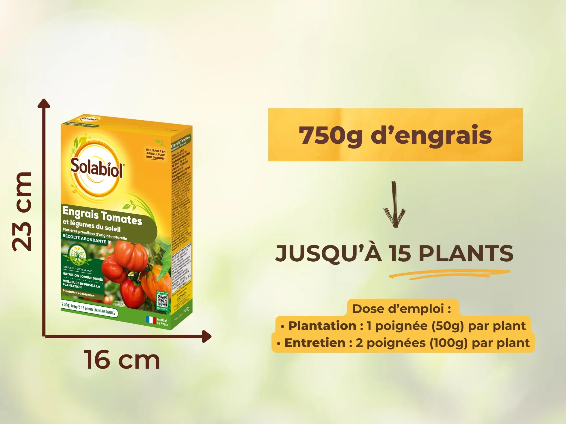 SOLABIOL Engrais Tomates & Légumes Du Soleil 750g Jusqu'à 15 Plants Nutrition Longue Durée Agriculture Biologique