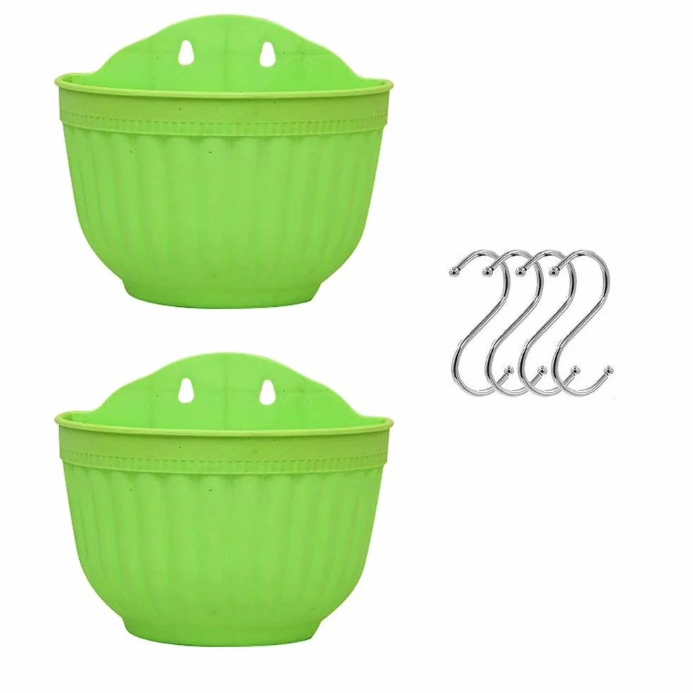 Pots de fleurs à suspendre en plastique avec drainage et crochets, lot de 2, vert