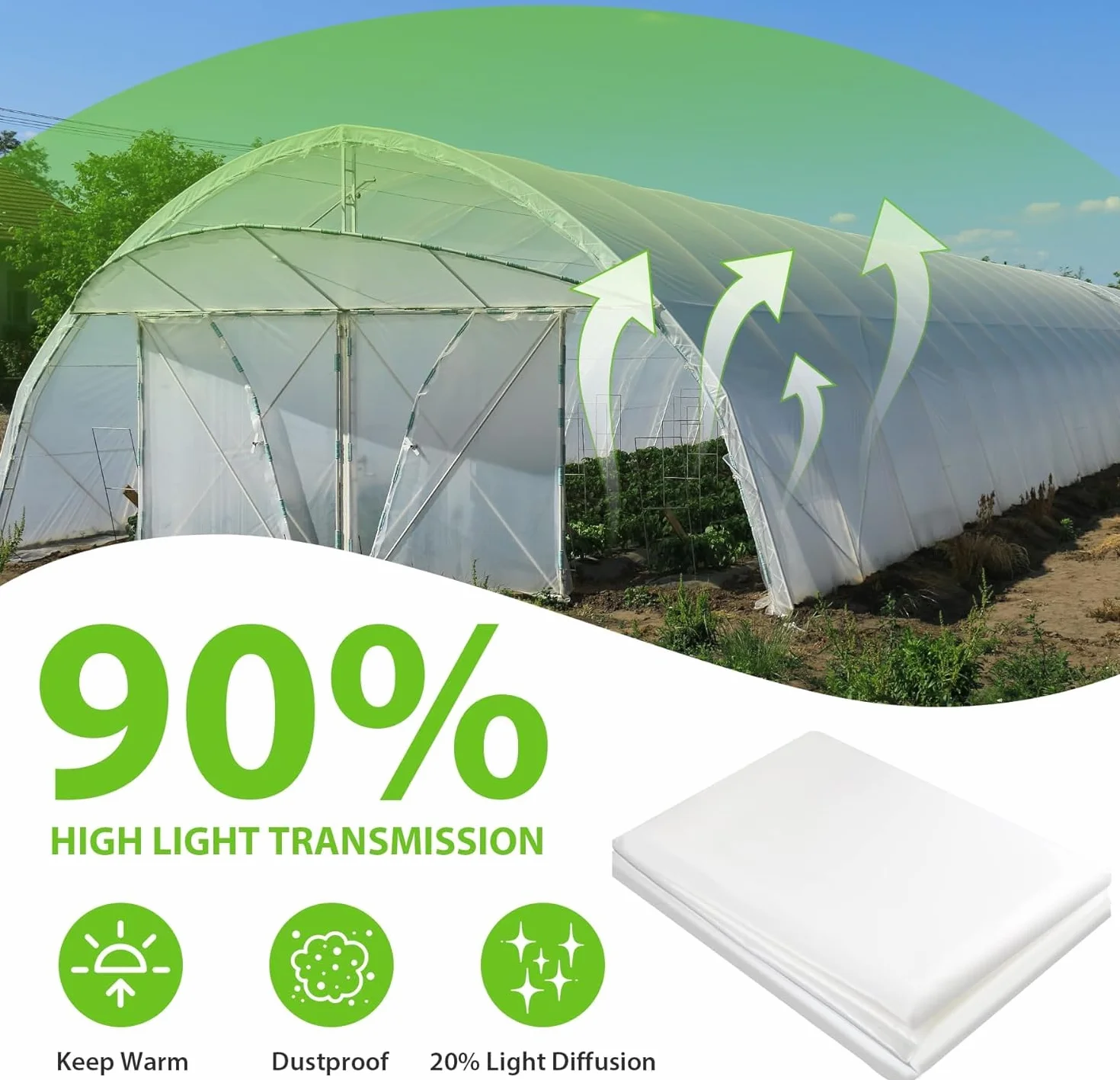 KAHEIGN Feuille De Polyéthylène 2 x 10m Extra-épais 250mu Jardin Couverture Membrane Horticole