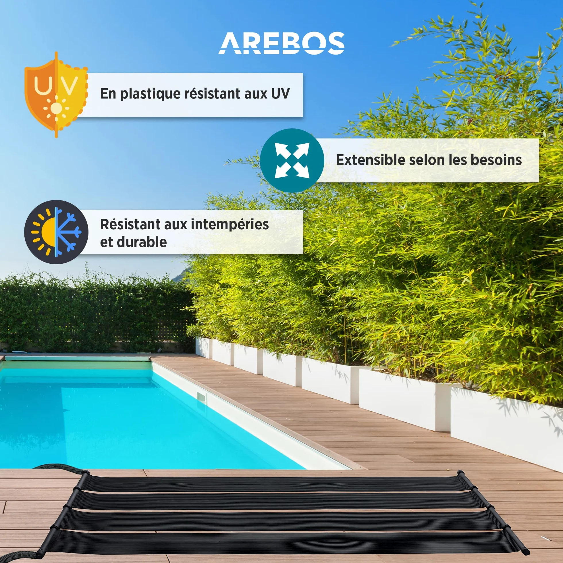 AREBOS Chauffage Solaire Collecteur Piscine Kit 300x66 cm Noir UV Résistant Extensible