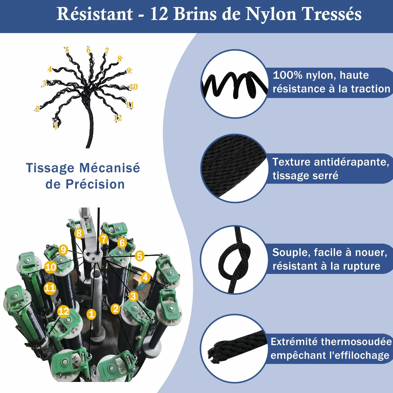 NQ Corde en Nylon 30M x 6MM de Diamètre, 100FT Cordeau en Nylon pour Extérieur, Camping et Randonnée, Corde Robuste pour DIY, Étendoir Et Suspension(Noir)
