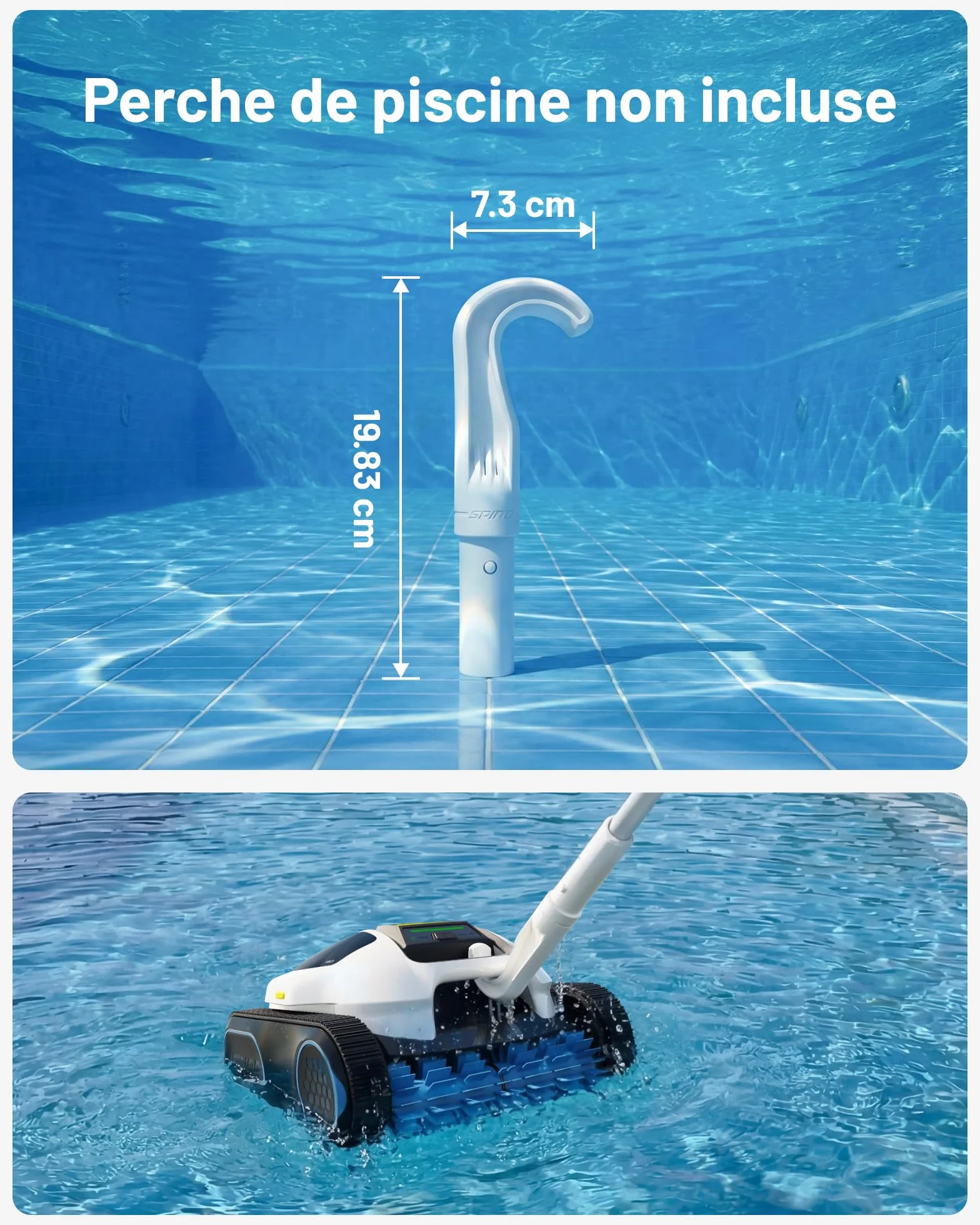 SPINO E1 Robot Piscine Fond et Parois, 210 Min Autonomie, 21950 LPH Aspiration, 5 Modes, SmartArc, App, Idéal 150㎡