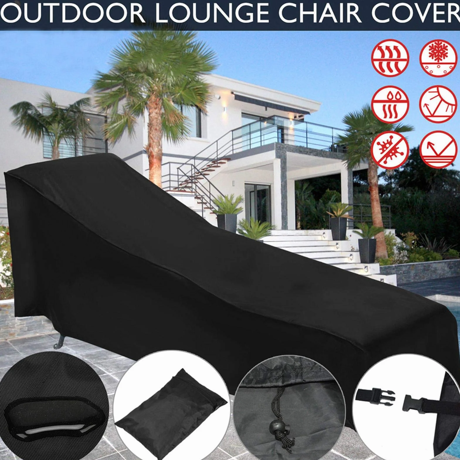 Bain Housse Chaise Longue Anti-UV Anti-Vent Imperméable 420D Oxford 200x68x40-70cm Jardin
