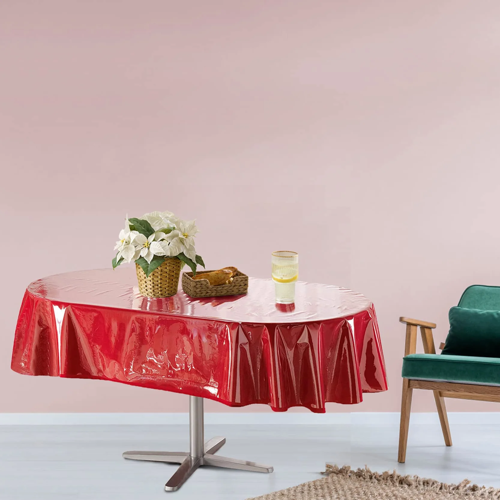 Nappe de Table Ovale en Vinyle Transparent Imperméable 152,4 x 228,6 cm