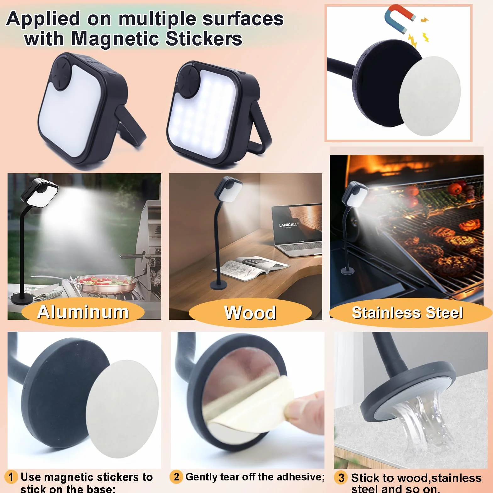 Lampes pour barbecue d'extérieur rechargeables magnétiques ultra-lumineuses noir