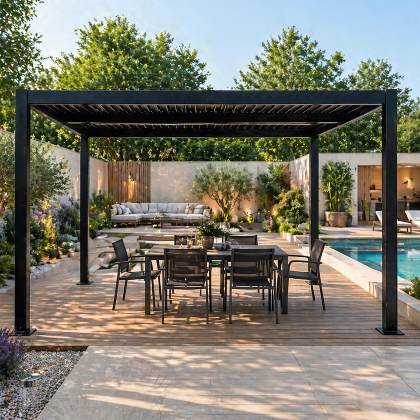 Pergola Bioclimatique CORFU Noir 4x3 m Aluminium Lames Orientables