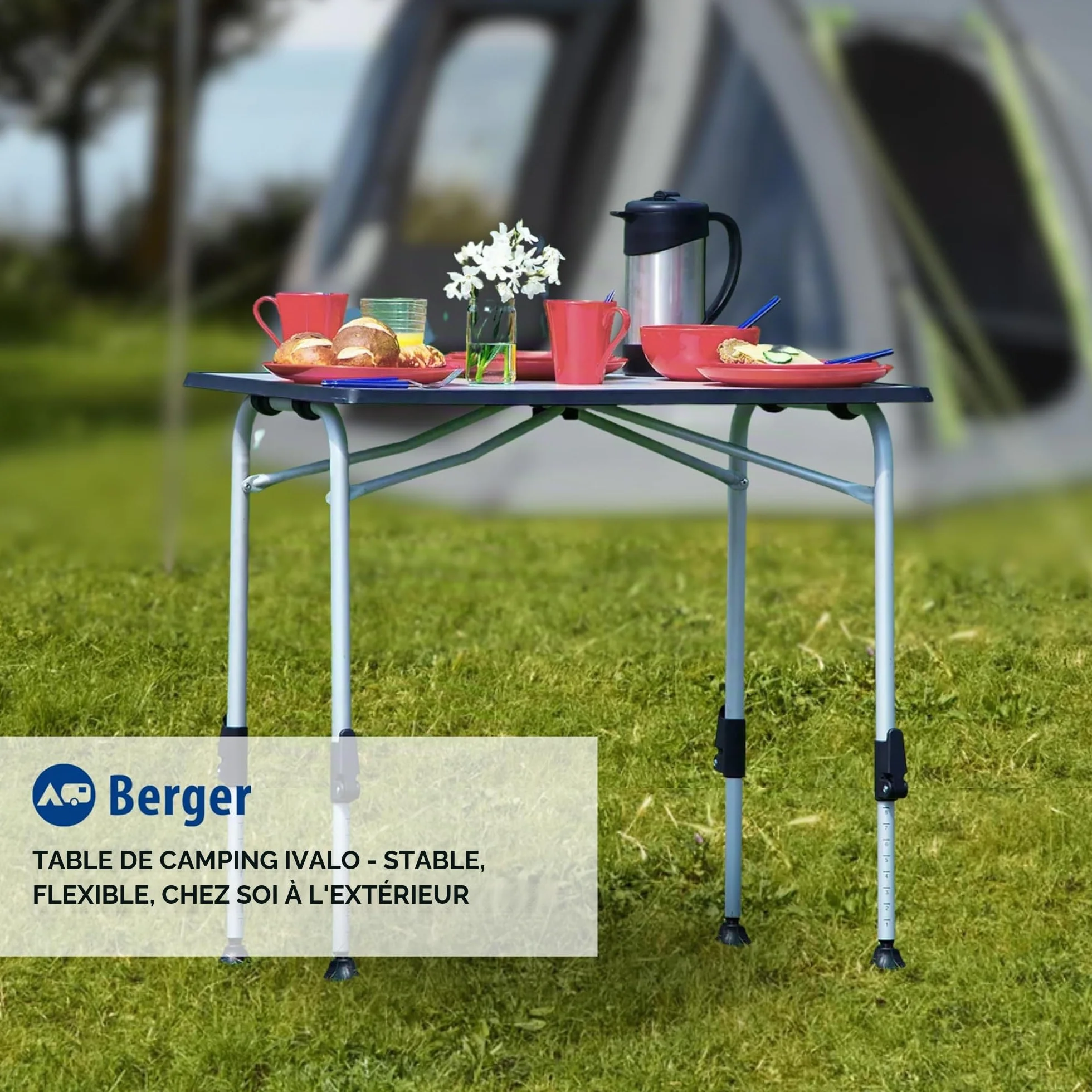 Berger Table de Camping Pliante IVALO 1 80 x 60 cm Blanche Réglable