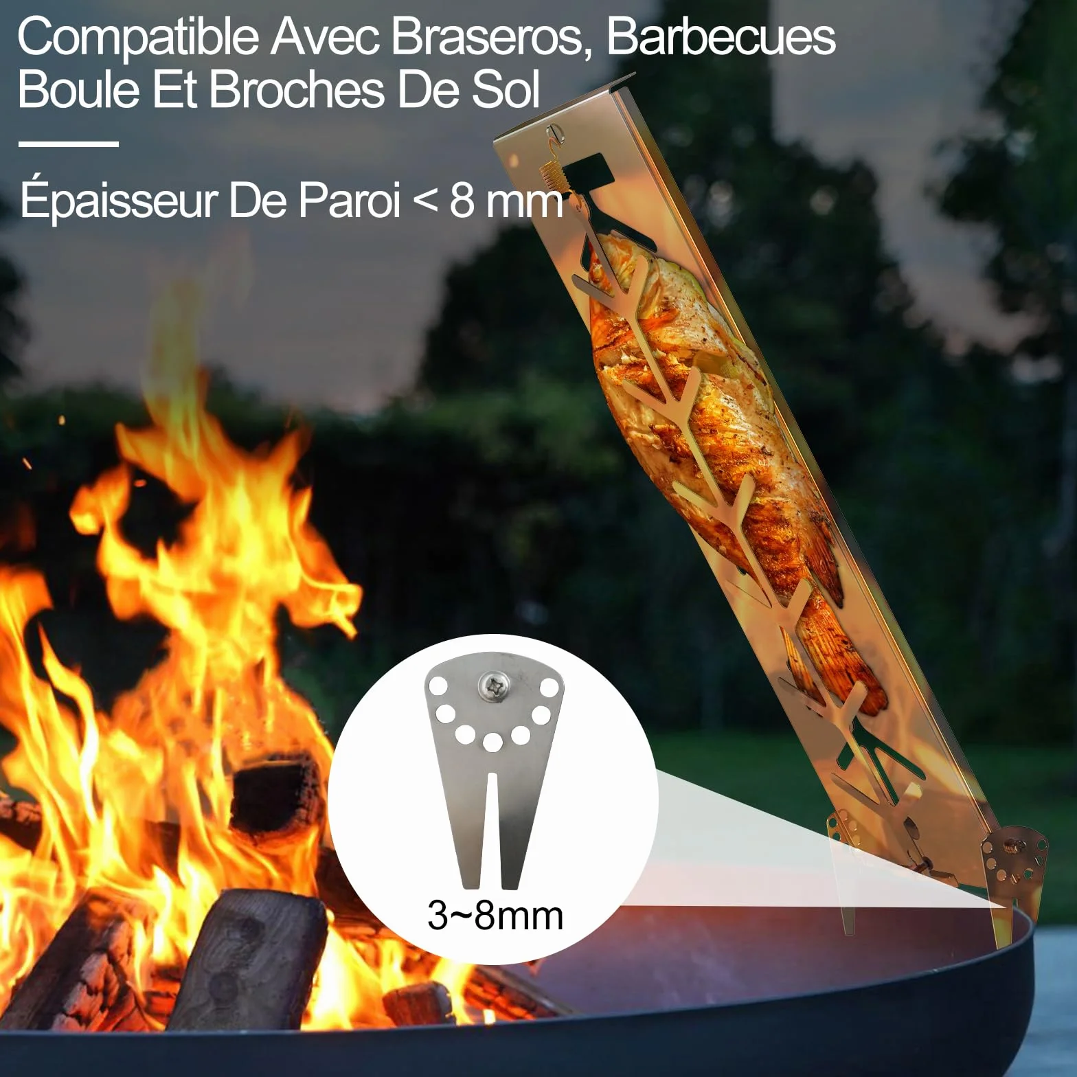 Planche à Saumon INOX avec Support 55x18 cm – Réglable 7 Positions, Lavable au Lave-Vaisselle