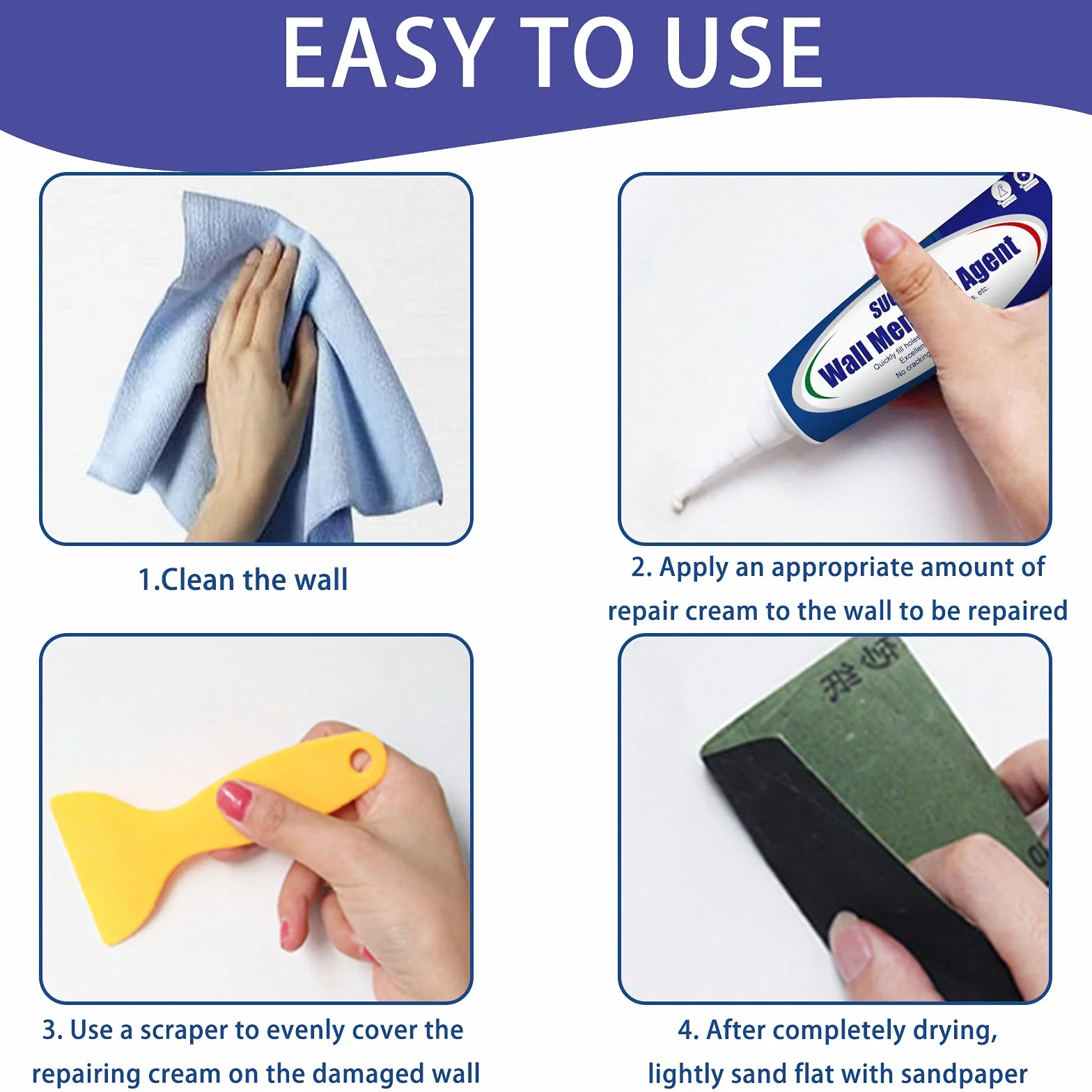 Crème de Réparation Murale, Enduit de Rebouchage Imperméable et à Séchage Rapide, Enduit de Rebouchage Pâte de Murs qui Répare Efficacement les Rayures, Trous, Fissures, Graffitis (100g -1 pièce)