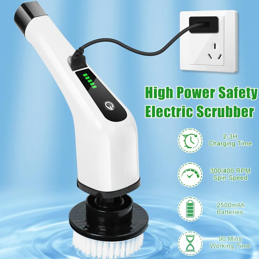 OSDUE Electrique Nettoyage Rotative, Brosse de Nettoyage Electrique, sans Fil avec 7 Têtes Brosse, Remplaçables Poignée d'extension Réglable, pour Salle Bain Cuisine Electric Spin Scrubber