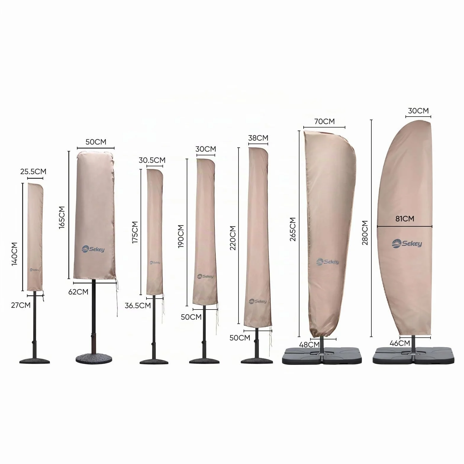 Sekey Parasol Capuchon de Protection 265×48/70 cm Polyester 100% Etanche Résistant aux UV