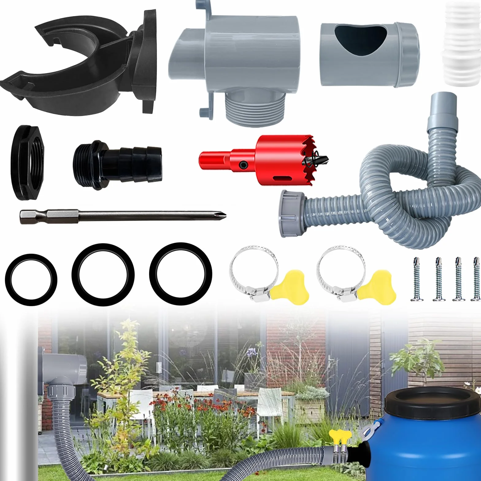 Récupérateur d'Eau de Pluie pour Tuyau de Descente Ø 70-110mm, Collecteur Eau de Pluie Toitures 80 m²